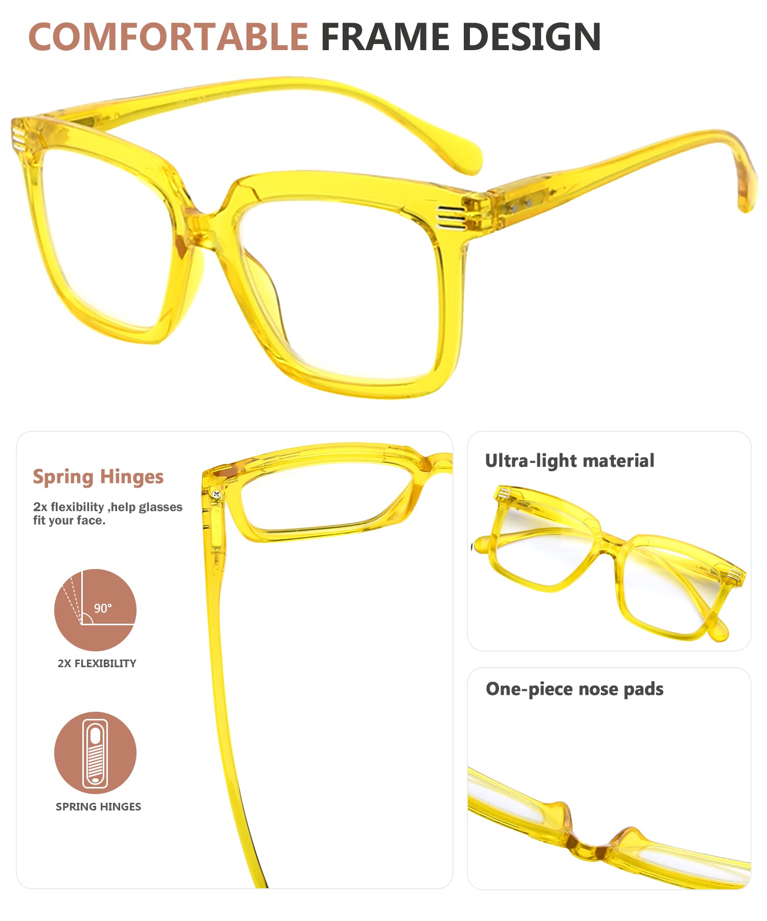 Eyekepper Square Reading Glasses for Women - Large Frame Readers with Blue Light Blocking - Perfect for Computer Work, Reading & Office Use