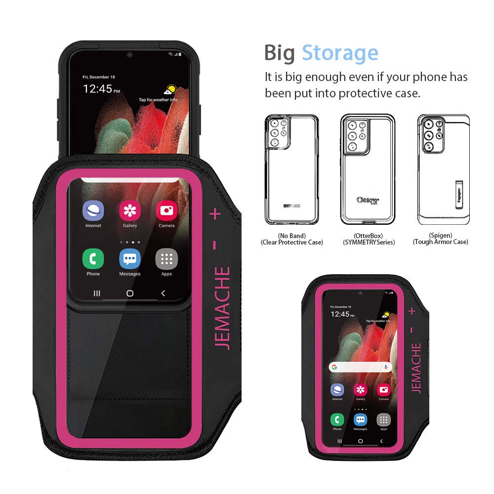 JEMACHE Galaxy S25+ S24+ Armband - Adjustable Running Workout Armband for Samsung Galaxy S25/S24/S23/S22/S21 Plus - Sweatproof & Secure Fit for Gym, Jogging, Hiking & Outdoor Activities (Rosy Pink)