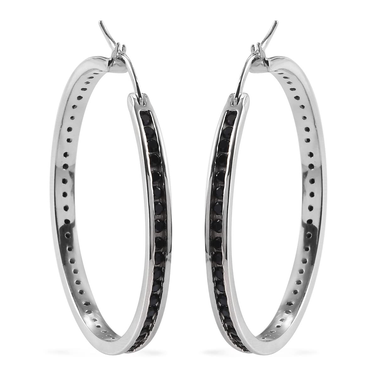 4.3 CT 925 Sterling Silver Platinum Plated Black Spinel Hoop Earrings for Women - Elegant Jewelry for Parties, Weddings & Everyday Wear