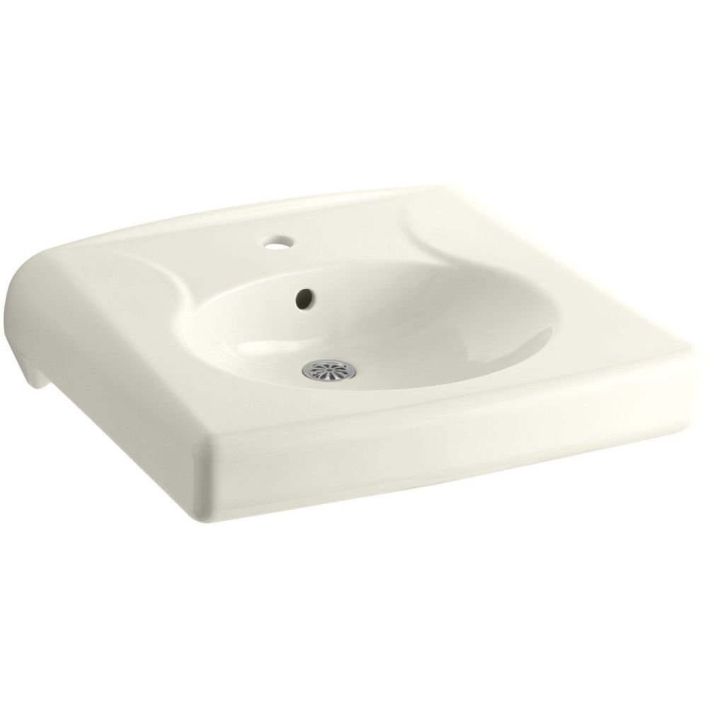 Kohler K-1997-1-96 Brenham Wall-Mount Bathroom Sink with Single-Hole Faucet, No Soap Dispenser Hole, Biscuit Color - Perfect for Small Bathrooms, Powder Rooms & Space-Saving Designs