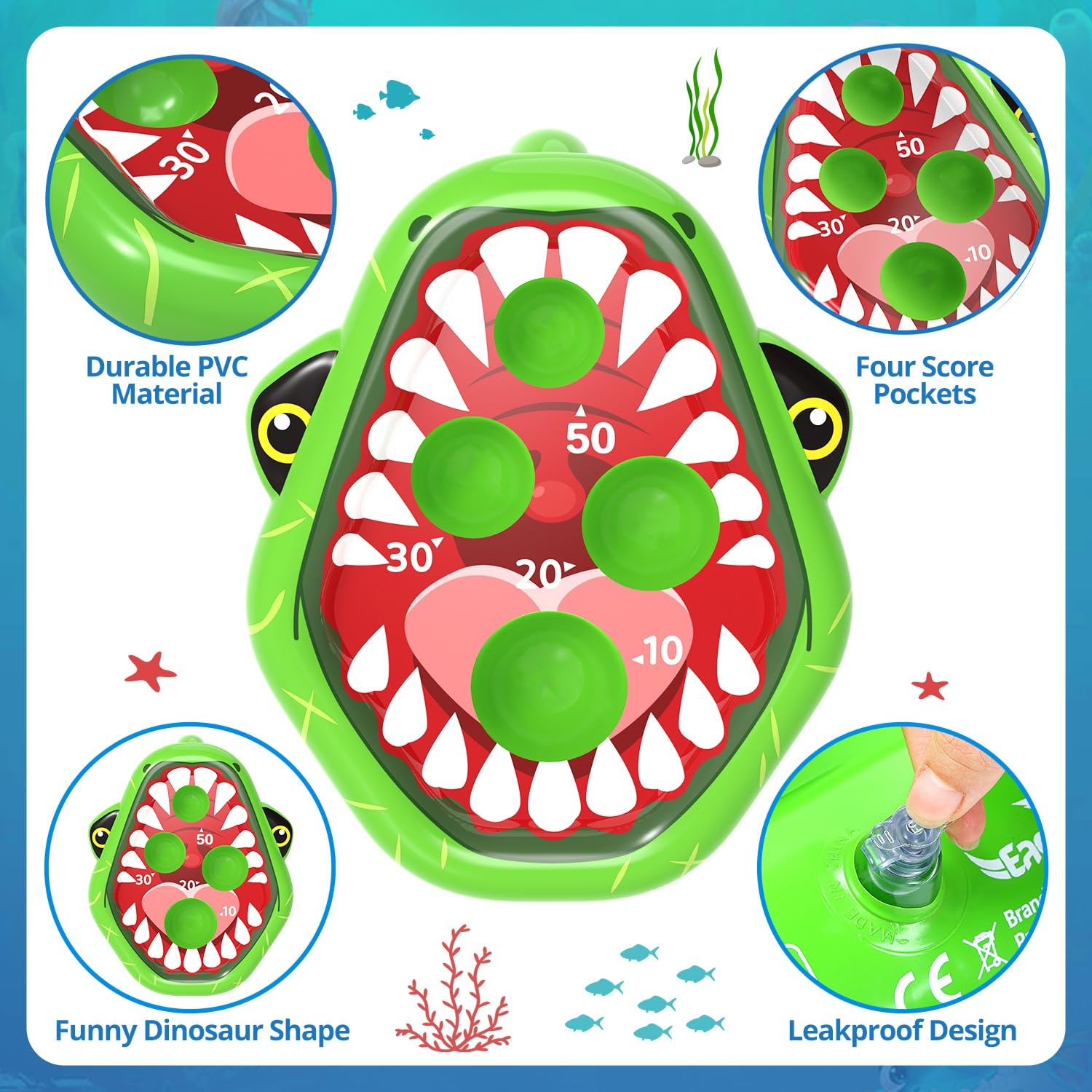 **EagleStone Inflatable Pool Cornhole Game Set - 2PCS Dinosaur Pool Floats & 8 Bean Bags for Kids & Adults - Outdoor Water Toys for Beach, Pool Party, Backyard Fun**    *(Perfect for Summer BBQs, Family Gatherings, and Kids' Birthday Parties!)*