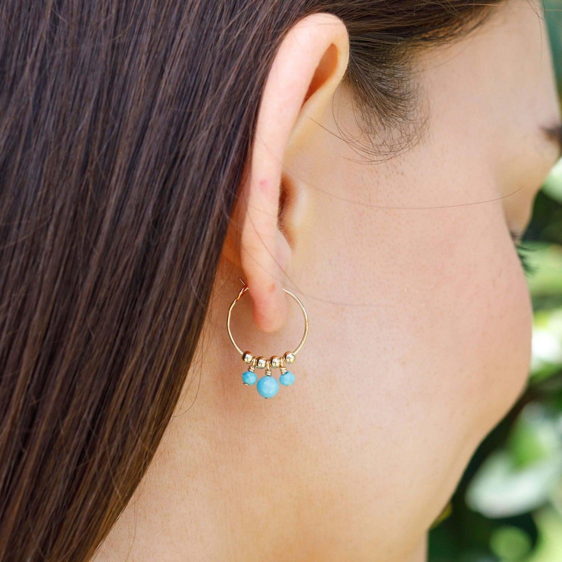 Turquoise Gemstone Bead Drop Hoop Earrings for Women | Handmade Boho Chic Jewelry | Perfect for Casual Wear, Parties & Gift Giving