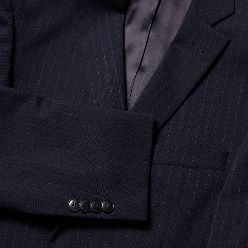 Premium HENRY Single Breasted Pinstripe Wool Suit for Men - Navy Blue Business Attire - Perfect for Office, Weddings & Formal Events