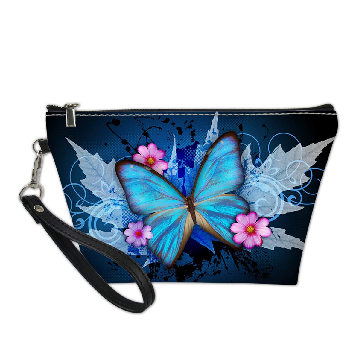Blue Butterfly Cosmetic Bag - PU Leather Waterproof Makeup Pouch for Women & Girls | Perfect for Travel, Gym & Daily Organizer (Gift Idea)