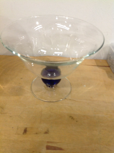 8-Inch Blue Glass Footed Bowl - Elegant Serving Dish for Fruit, Salad, Desserts & Home Decor