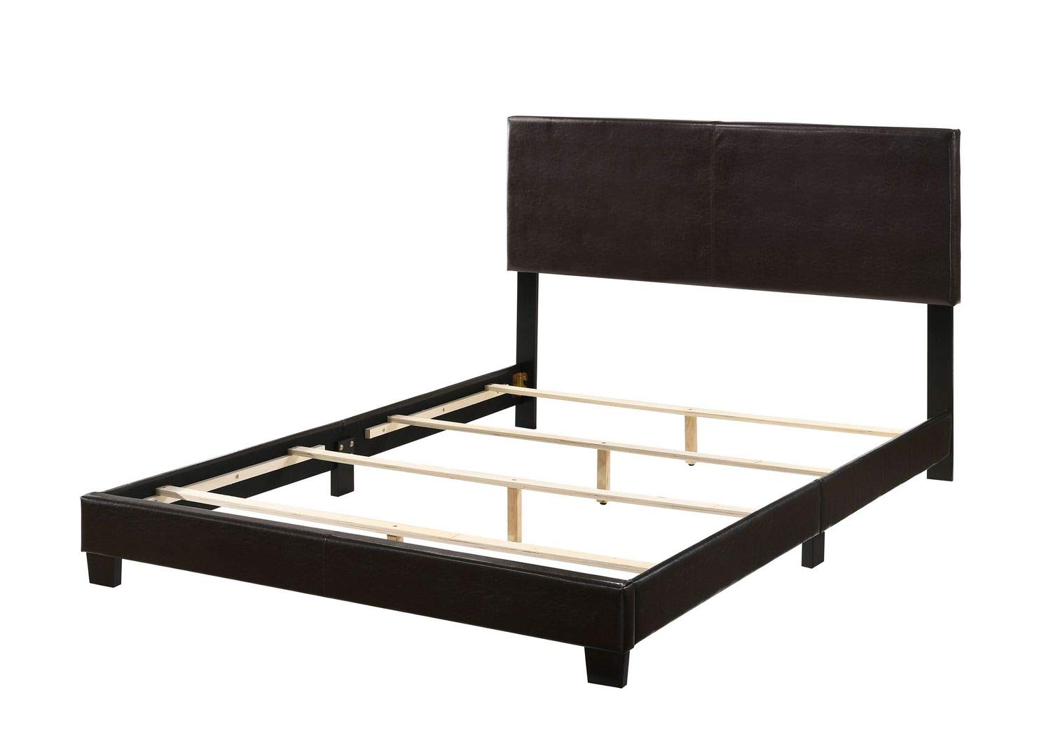 PovKeever Lien Queen Bed Frame - Espresso PU Leather Upholstered Platform Bed with Wooden Slats, 25750Q - Perfect for Modern Bedrooms, Guest Rooms & Master Suites