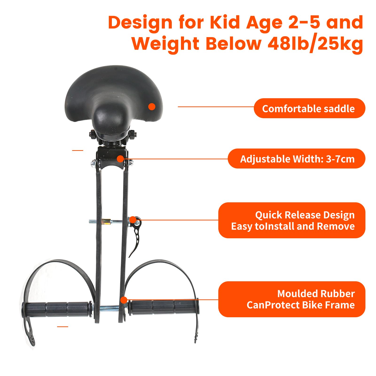**Front Mounted Kids Bike Seat - Detachable Handlebar Child Bicycle Seat with Foot Pedals for Toddlers 2-5 Years | Compatible with All Adult MTB & City Bikes | Perfect for Family Rides & Outdoor Adventures**