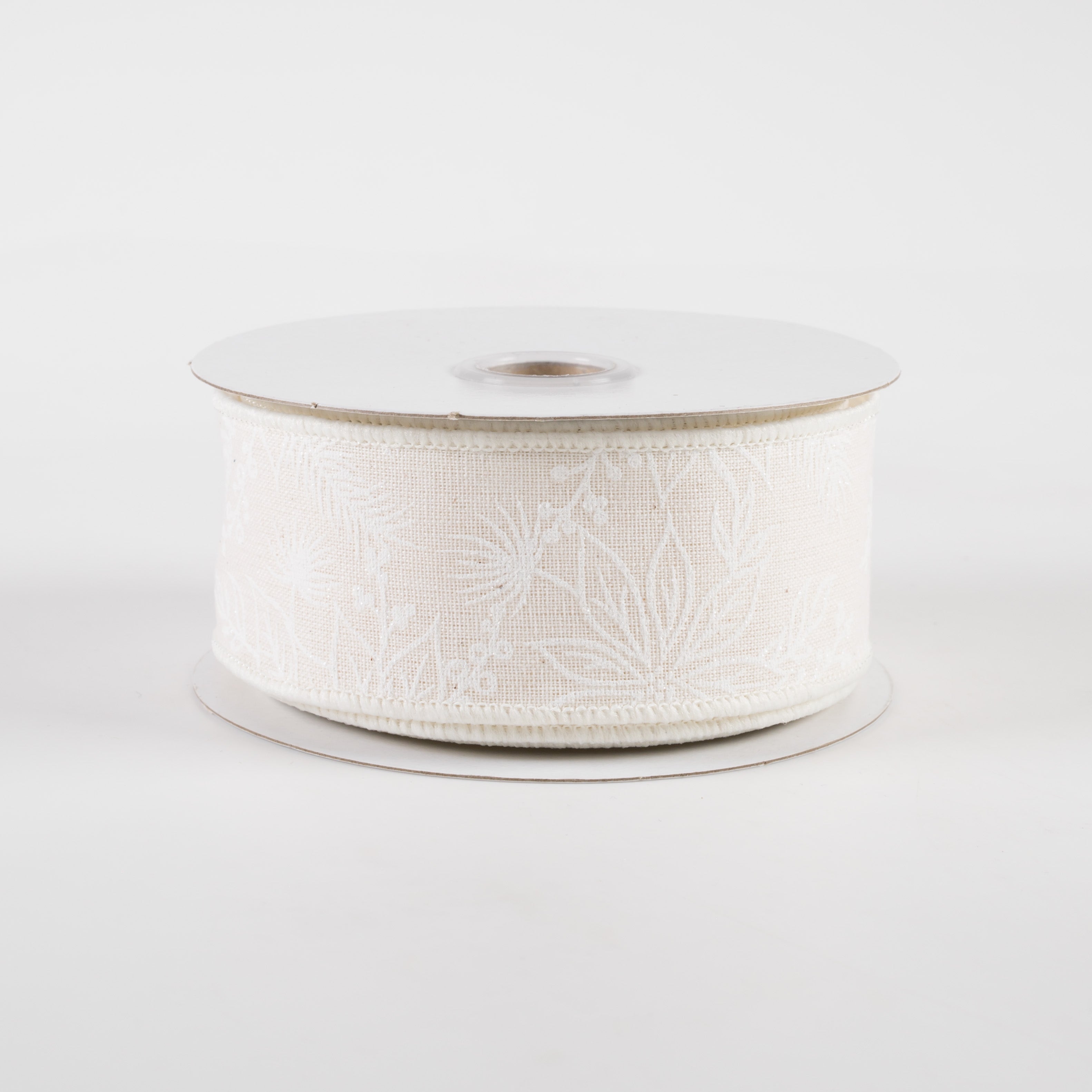1.5 Inch Glitter Poinsettias Canvas Ribbon - Ivory & White Christmas Decorative Ribbon (10 Yards) for Gift Wrapping, Tree Trimming, and Holiday Crafts