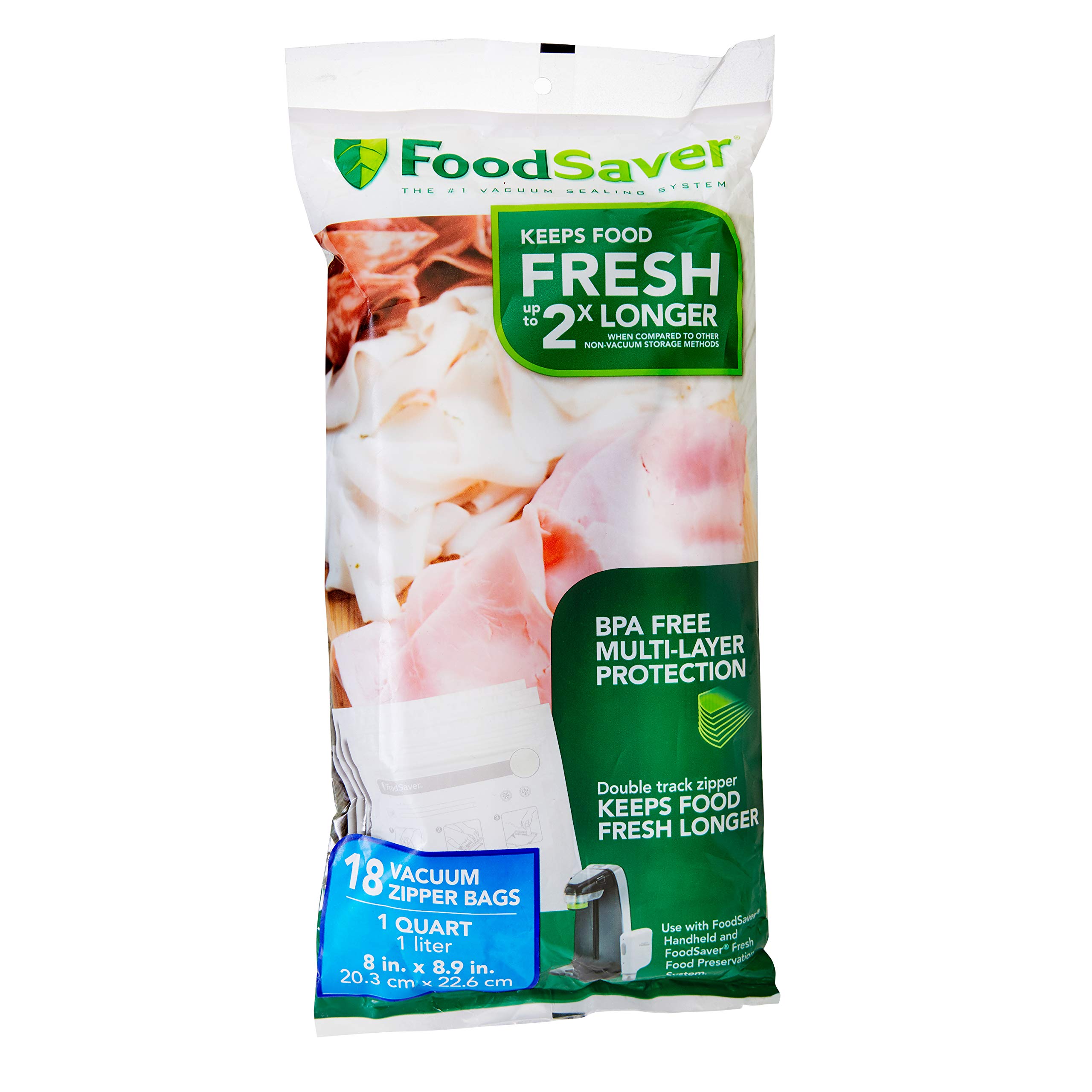 **FoodSaver Compact Vacuum Sealer Machine with BPA-Free Bags & Rolls – Airtight Food Storage, Sous Vide, Meal Prep – Includes 18 Count 1-Quart Multilayer Vacuum Zipper Bags (White)**    Perfect for preserving leftovers, sous vide cooking, and extending food freshness for home kitchens, camping, or bulk shopping.
