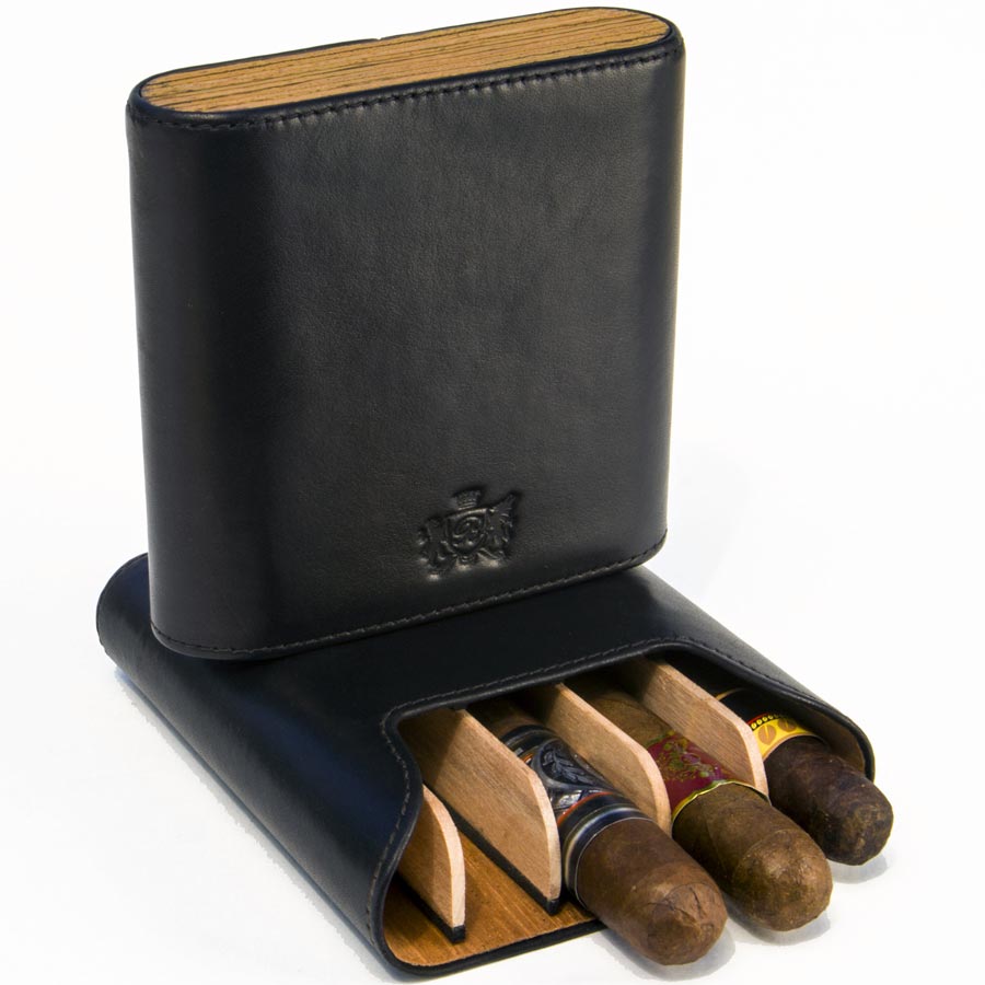 Brizard & Co Showband Sunrise Black & Zebrawood 5-Cigar Travel Case - Premium Cigar Storage for Men, Humidor Accessories for Cigar Lovers, Perfect for Travel & Gifts