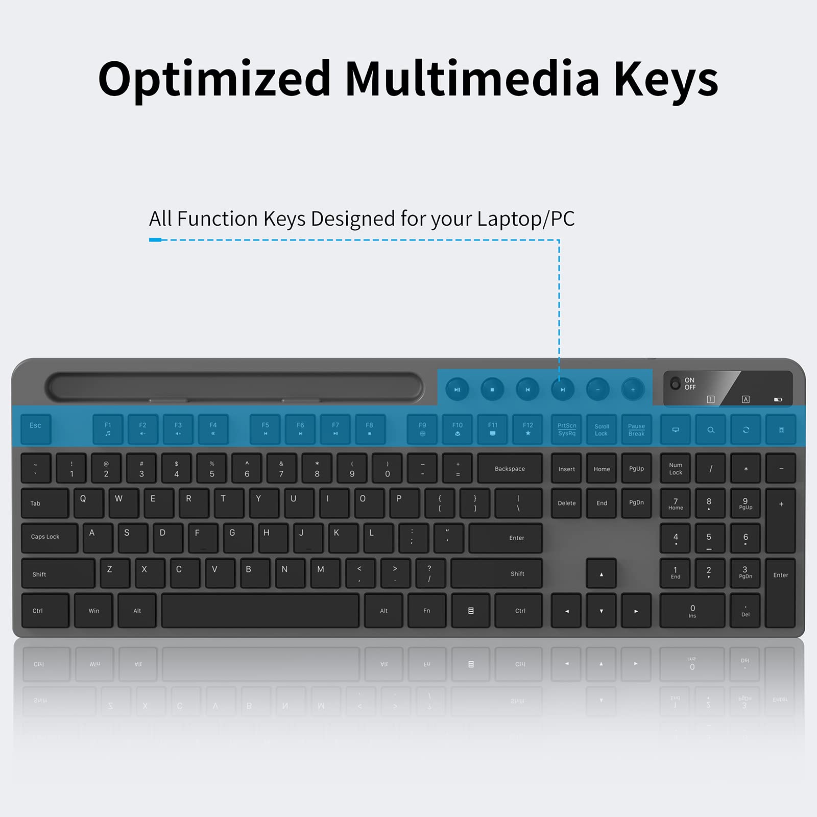 MARVO 2.4G Wireless Keyboard and Mouse Combo - Ergonomic Design with Silent 6-Button Mouse & Phone/Tablet Holder - Compatible with MacBook & Windows PC (Grey) - Perfect for Home Office, Gaming & Remote Work