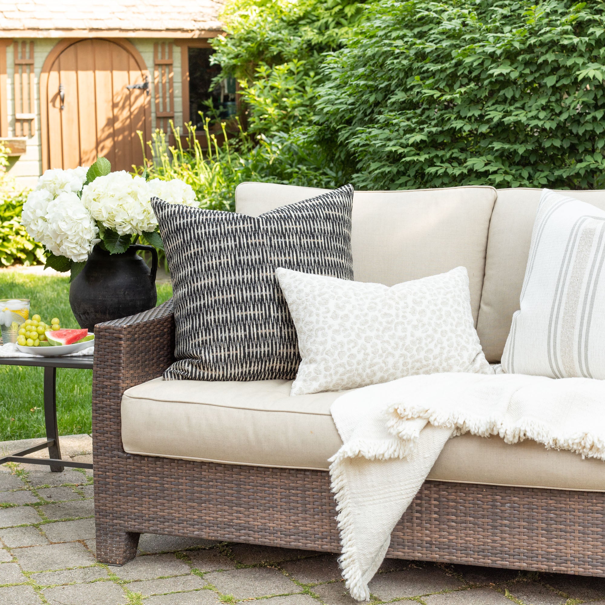 Bilbao 22x22 Outdoor Pillow - Waterproof Carbon Fiber Design - Perfect for Patio, Poolside & Garden Decor