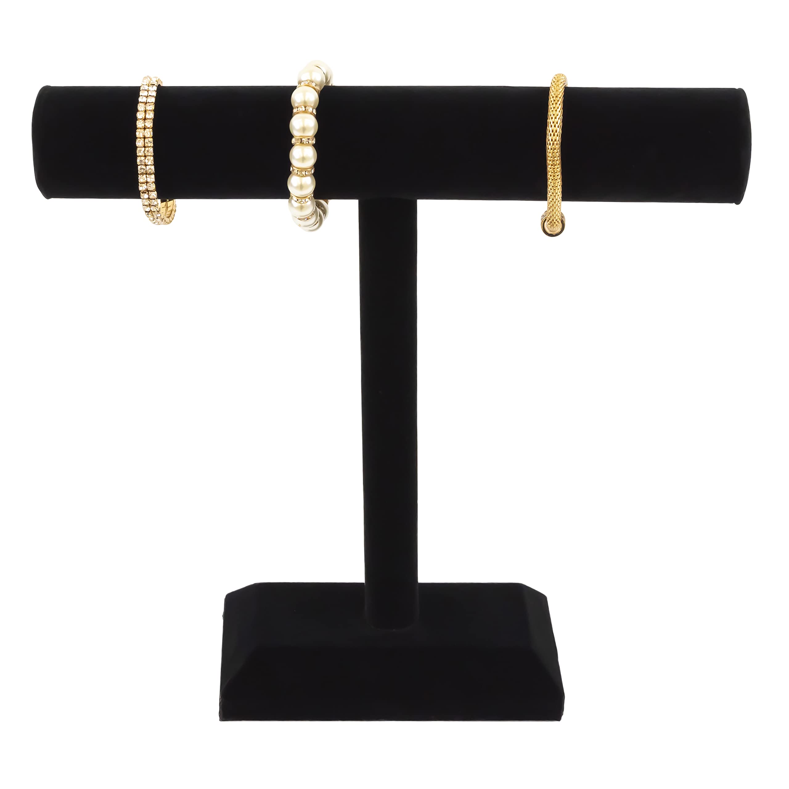 Black Velvet Jewelry Display Stand - Single T-Bar Holder for Bracelets, Necklaces, Watches & Bangles (12