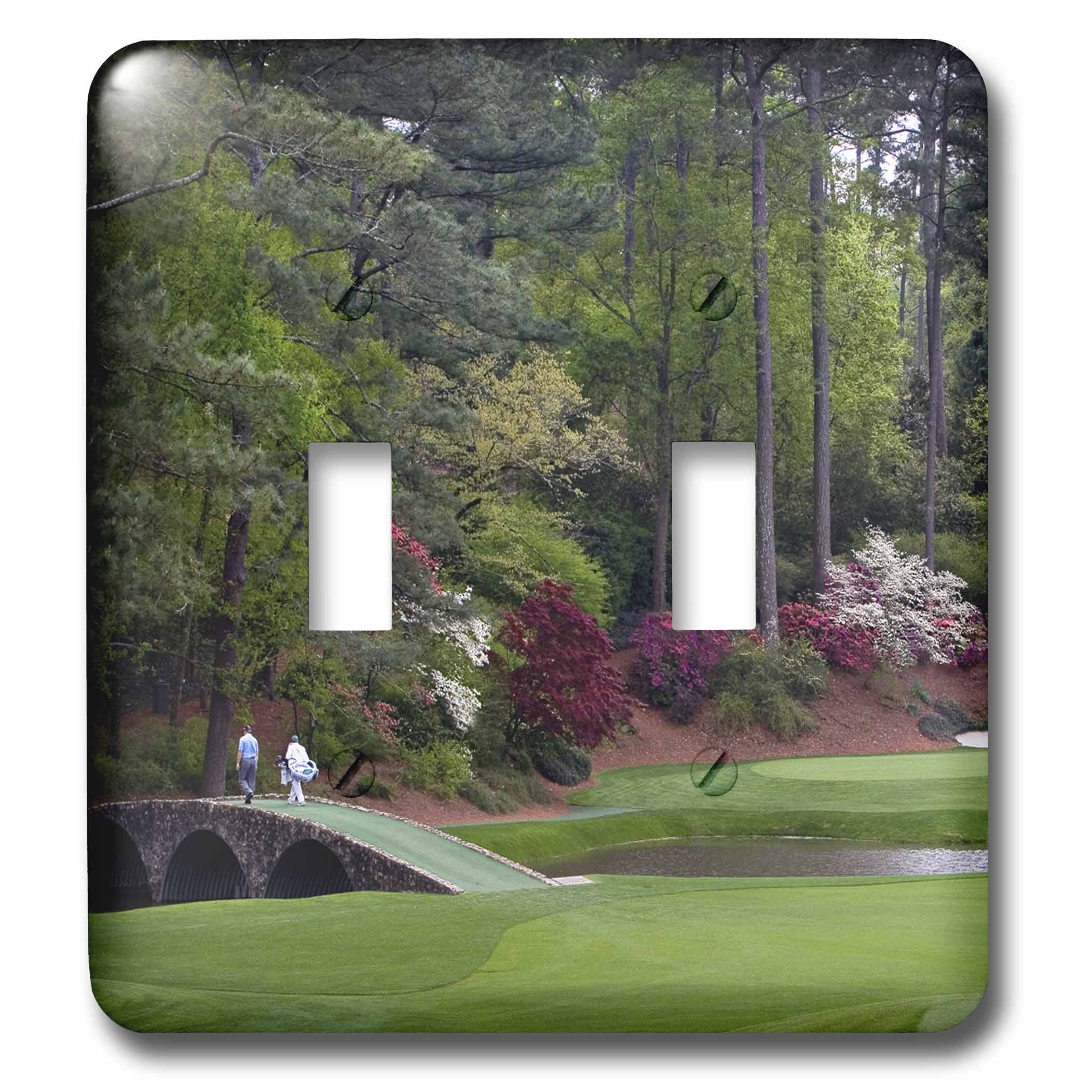 3D Rose Amen Corner Augusta Georgia Golfers on Bridge Light Switch Cover - Double Toggle Decor for Home, Office, or Golf Clubhouse