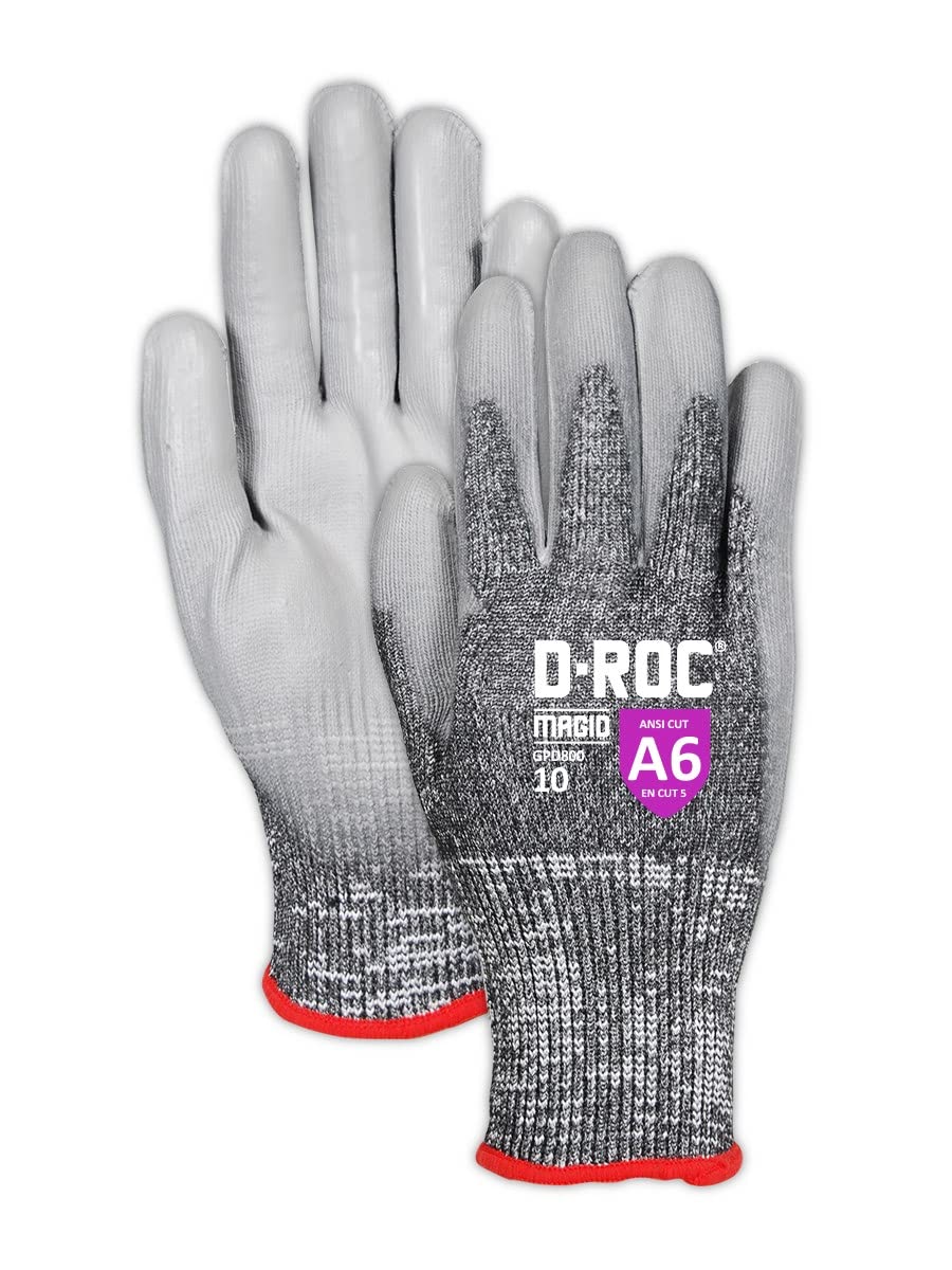 MAGID A6 Cut Resistant Work Gloves - 12 Pairs, Dry Grip Lightweight Polyurethane Coated, Size 5/XXS, Reusable 13-Gauge Hyperon Shell (GPD800) - Ideal for Construction, Warehouse, and Food Processing Safety Work