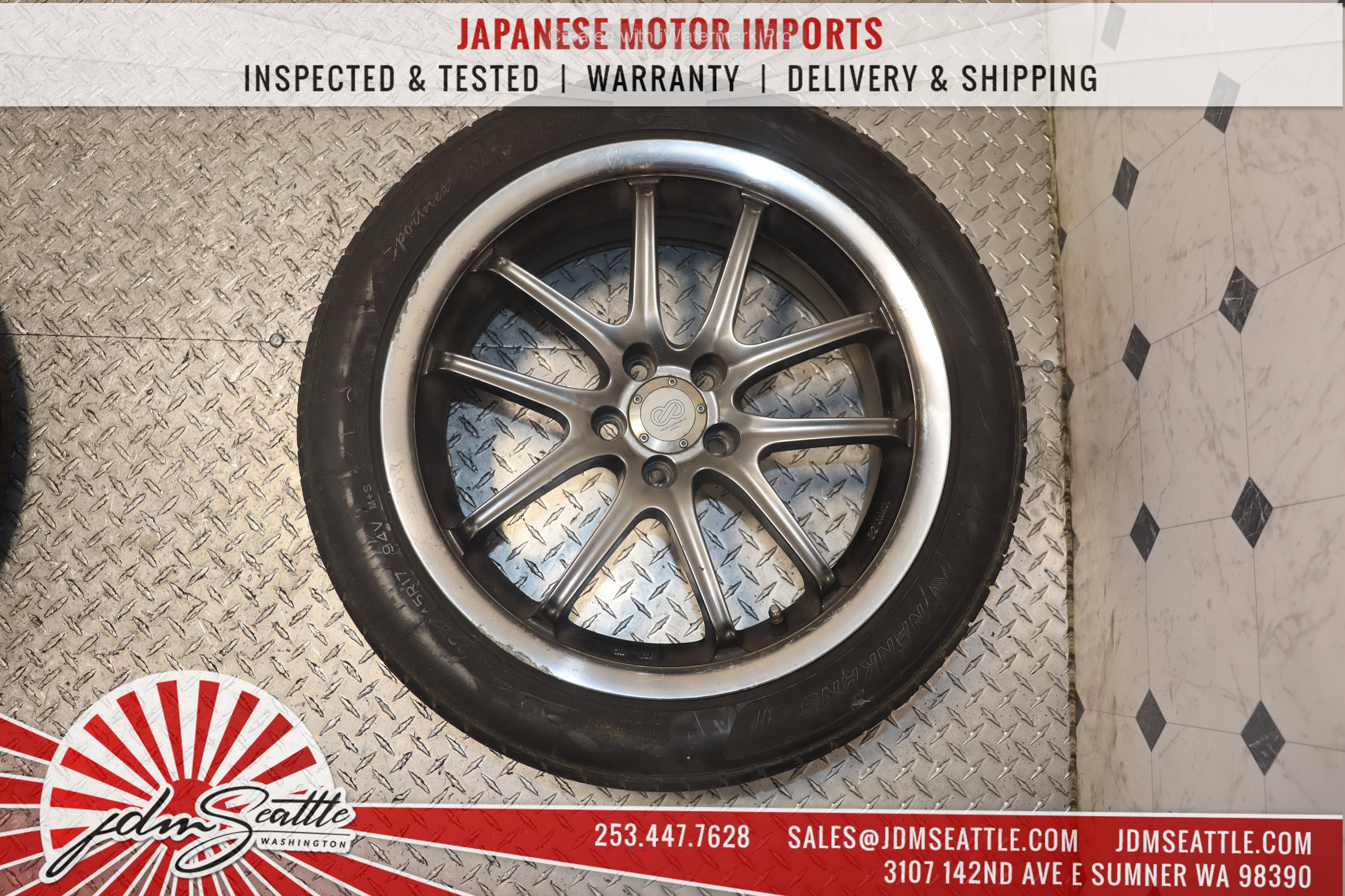 ENKEI PF01EVO JDM Alloy Wheels Set of 4 - 17x7.5 5x114.3 Bolt Pattern with 225/45R17 Tires - Lightweight Performance Rims for Sports Cars & Tuner Vehicles