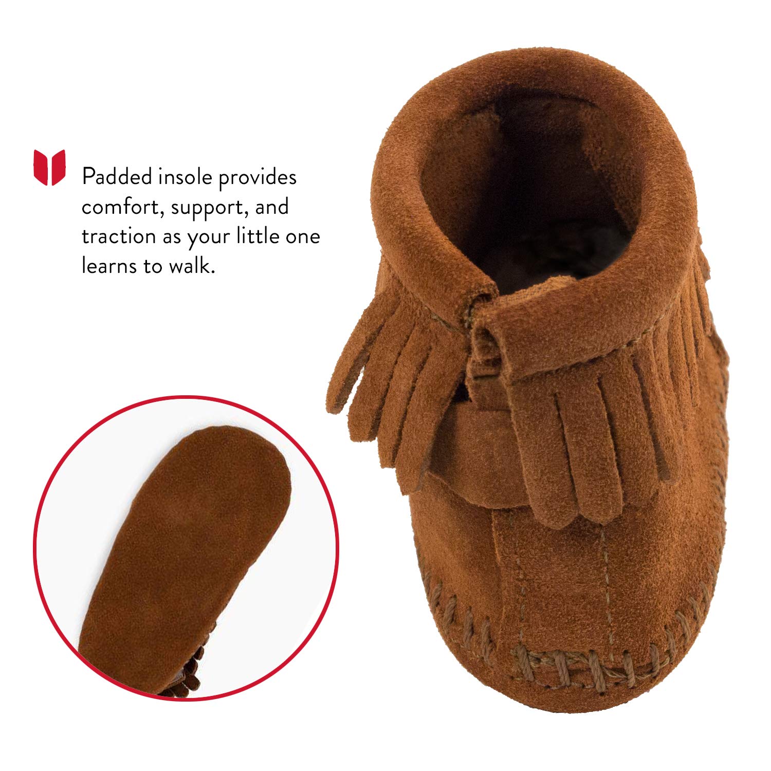 Minnetonka Velcro Back Flap Bootie for Toddlers - Soft Leather Moccasin Shoes for Boys & Girls - Comfortable Slip-On Casual Footwear for Daily Wear, Playtime & Outdoor Adventures