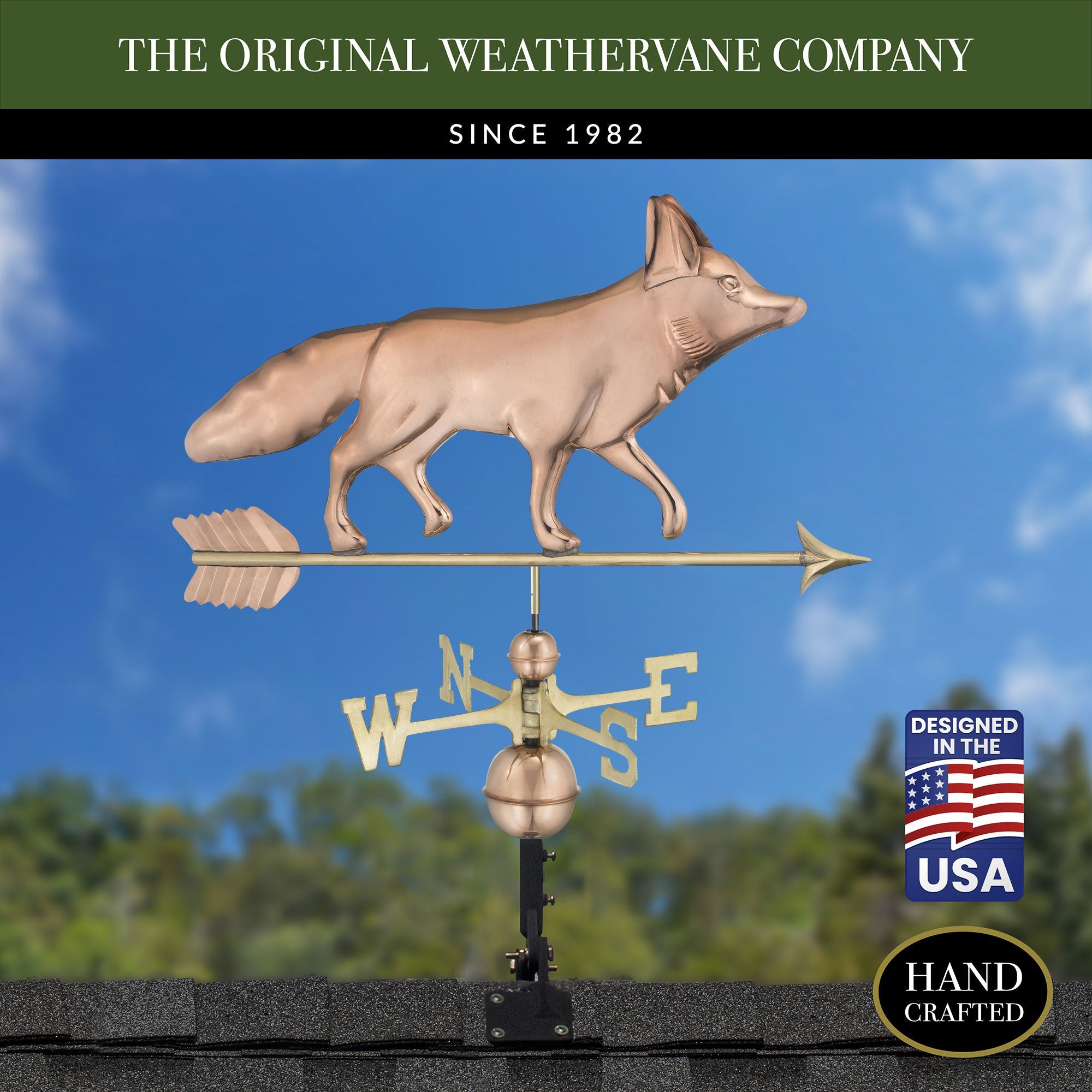 Fox Weathervane - Handcrafted Copper Garden Decor for Outdoor & Farmhouse Style | Perfect for Roof, Barn, or Yard Decoration
