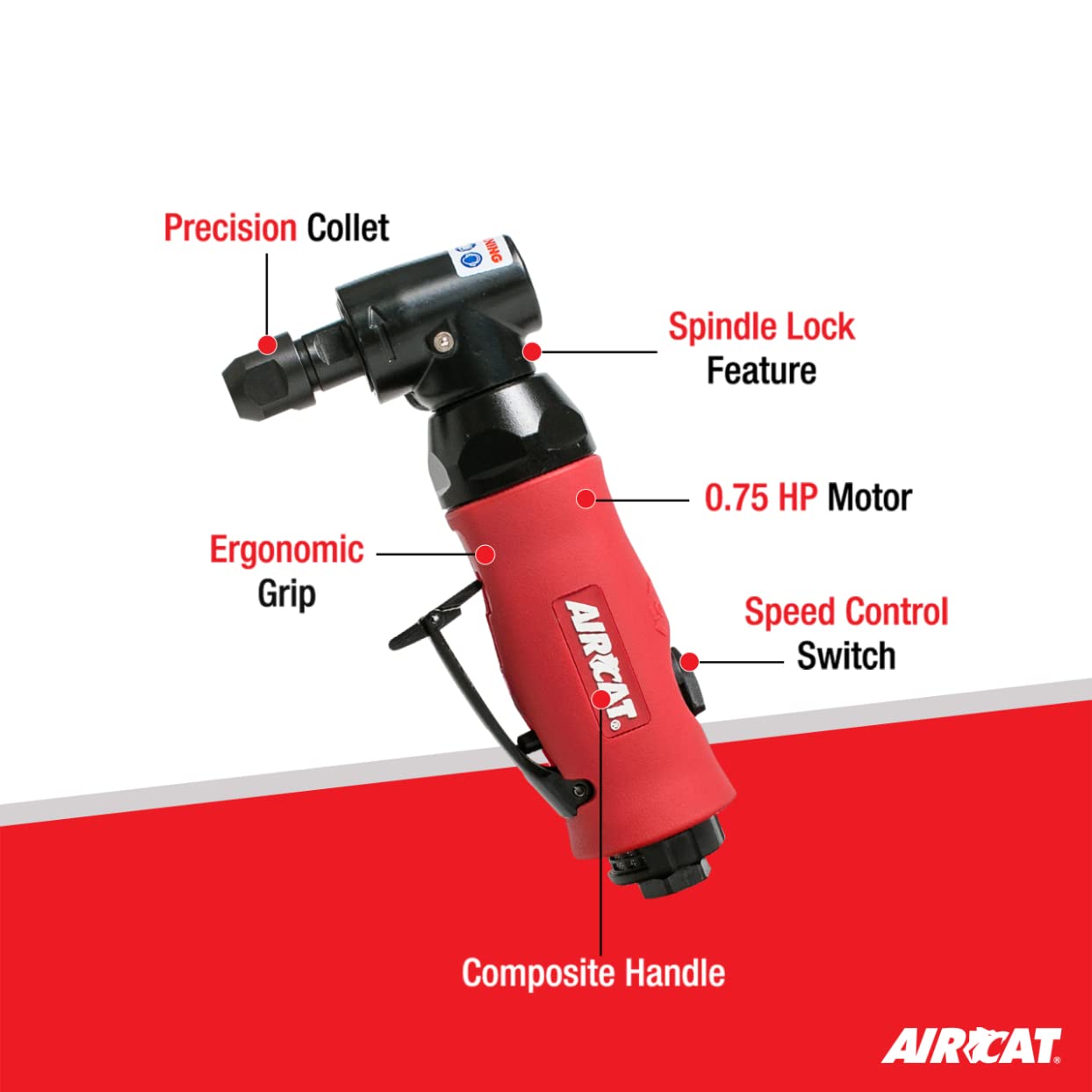 AIRCAT 6280 .75 HP Angle Die Grinder with Spindle Lock - 18,000 RPM Pneumatic Tool for Metal Grinding, Polishing & Automotive Repair - Heavy Duty Air Powered Die Grinder for DIY & Professional Use