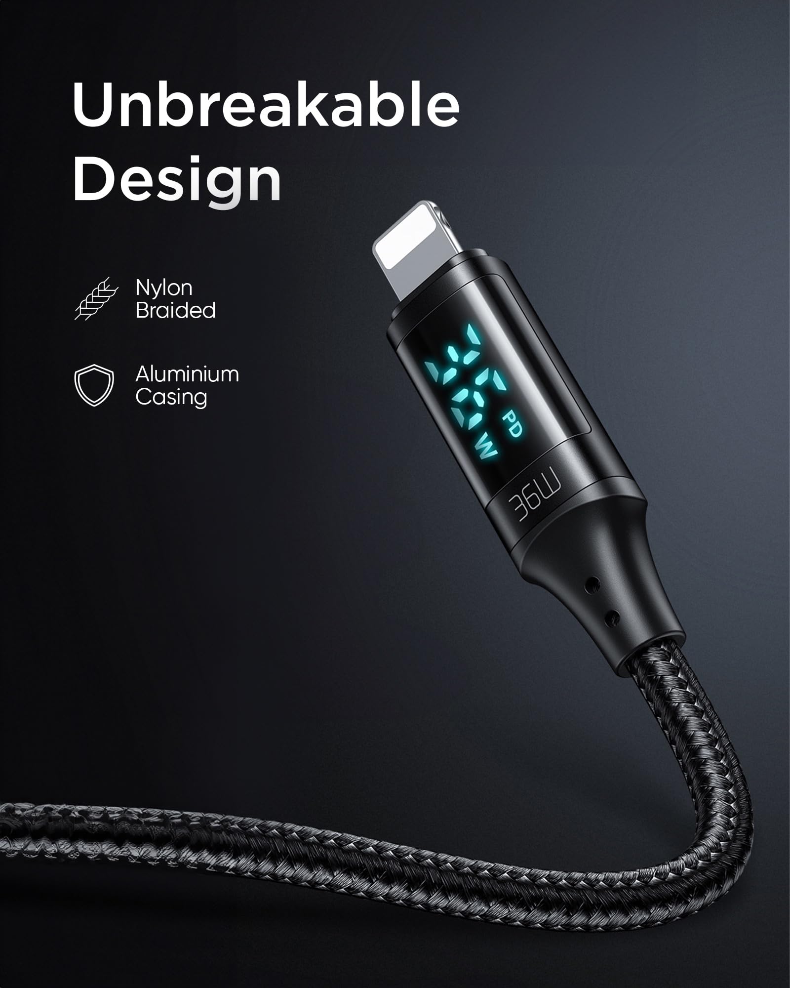 Premium 36W USB C to Lightning Cable Fast Charger - Nylon Braided iPhone Charging Cable Compatible with iPhone 14/13/12/11/XS/8/SE, AirPods & iPad - Perfect for Home, Office & Travel Charging