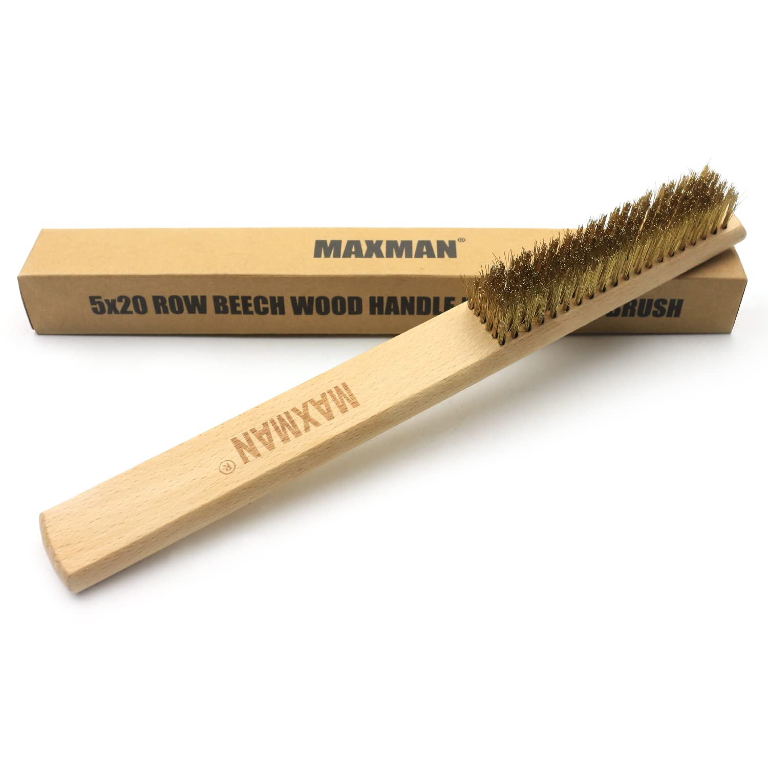 MAXMAN Copper Brass Brush with Soft Bristles – 10 Inch Natural Beechwood Handle for Rust Removal, Metal Surface Cleaning & Texturing – Heavy Duty Wire Brush for DIY, Automotive, Welding & Home Improvement Projects