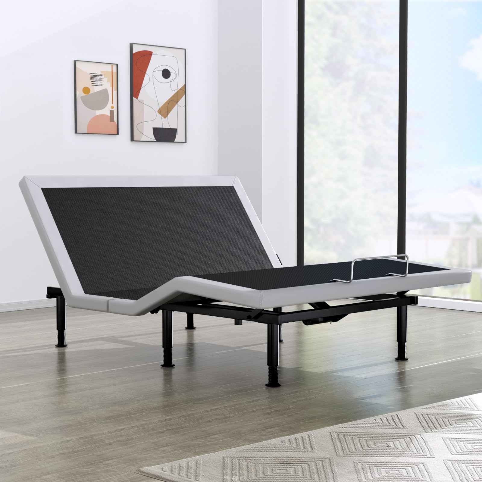 Adjustable Bed Base Frame with Wireless Remote, Lift Motor & Dual USB Ports - Ergonomic Upholstered Design with Under Bed Lighting - Independent Head/Foot Tilt for Ultimate Comfort - Perfect for Home, Office or Guest Room Use