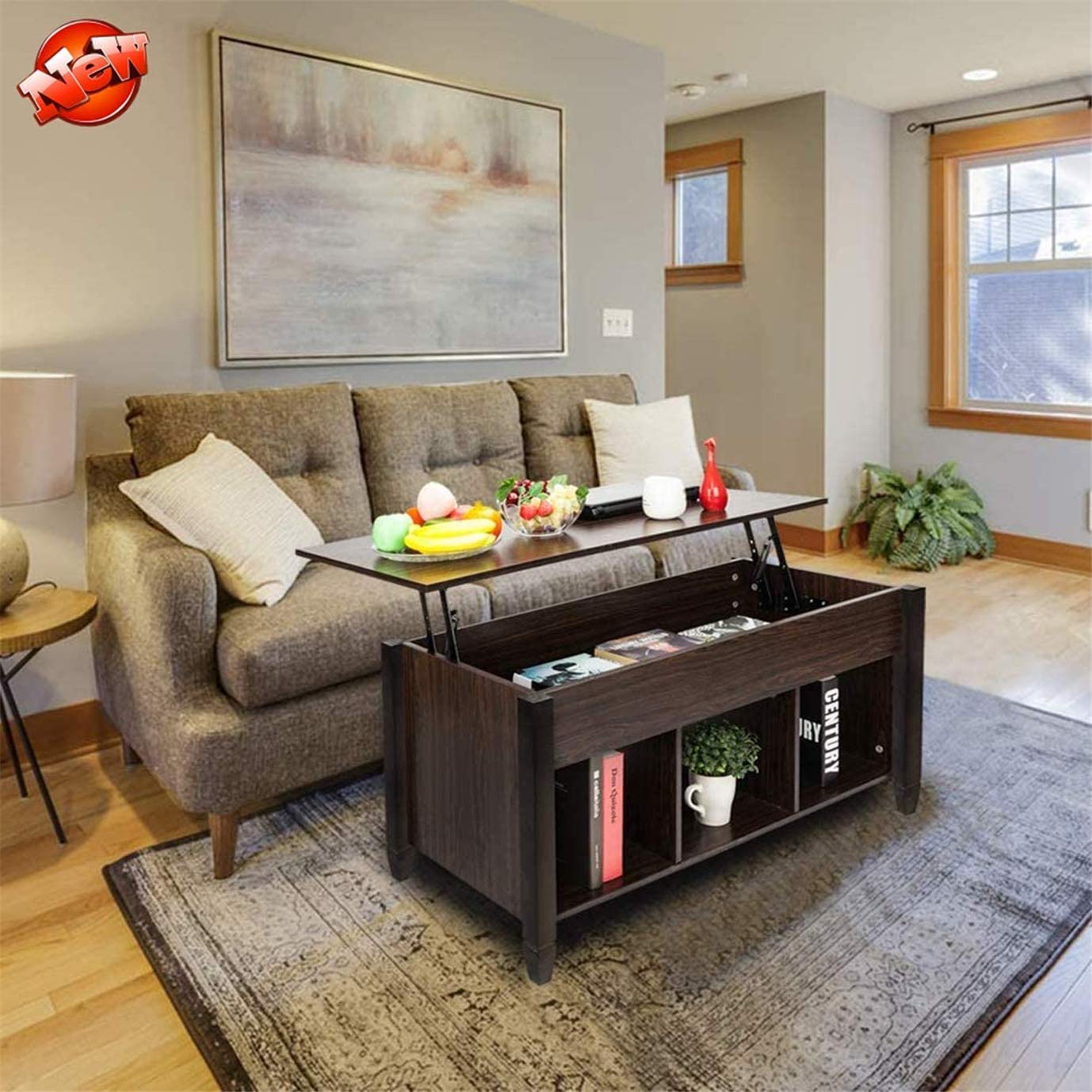 WYOHLLVO Modern Lift Top Coffee Table with Hidden Storage - Sturdy Thickened Wood Cocktail Table & Convertible End Table for Living Room, Bedroom, or Office (Brown) | Perfect for Small Spaces, Entertaining Guests, and Extra Storage Solutions