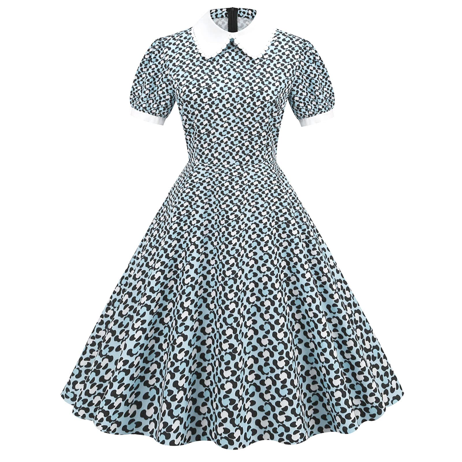 Vintage Floral Print Women's Cocktail Dress with Doll Collar & Short Sleeves - 2022 Party, Prom, Wedding Guest & Special Occasion Outfit