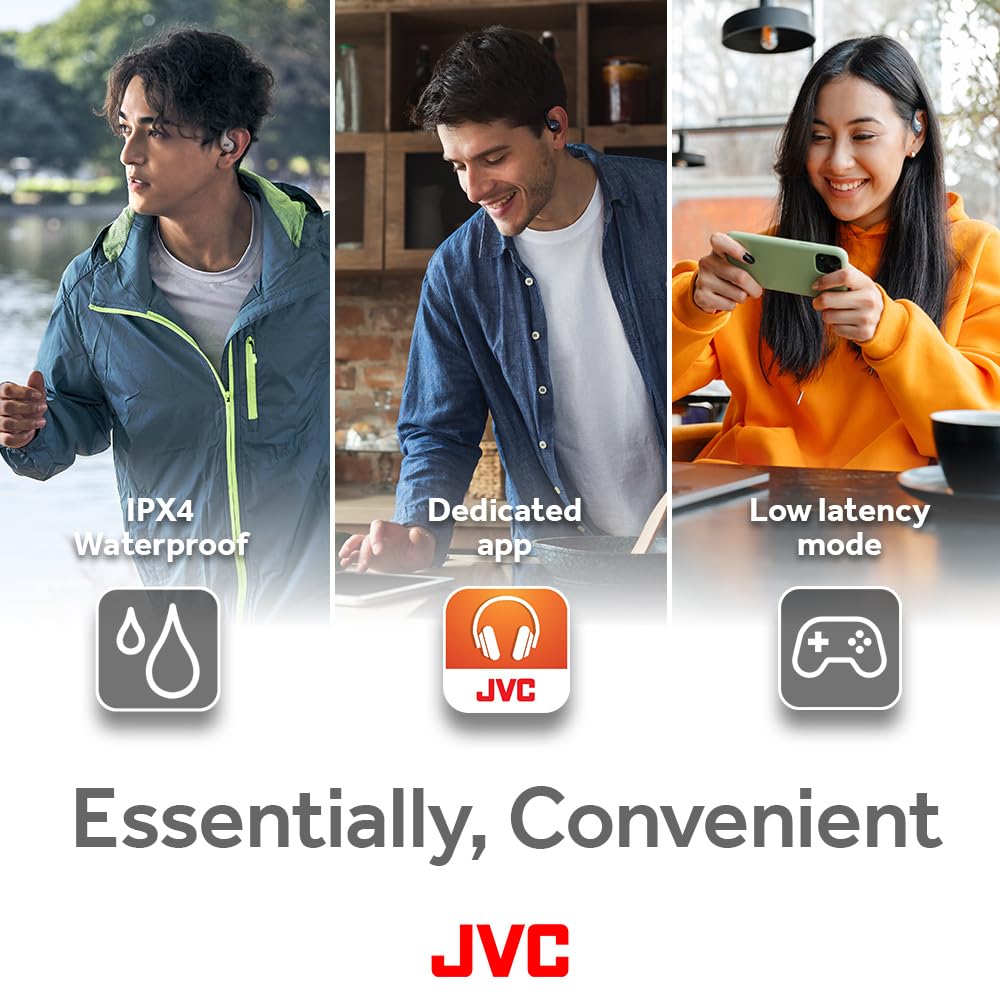 JVC HA-NP50T-B True Wireless Earbuds - Open Ear Design with Active Noise Reduction, Bluetooth 5.3, 38H Playtime, IPX4 Waterproof, Multi-Point Connection - Perfect for Running, Gym Workouts & Office Use (Black)