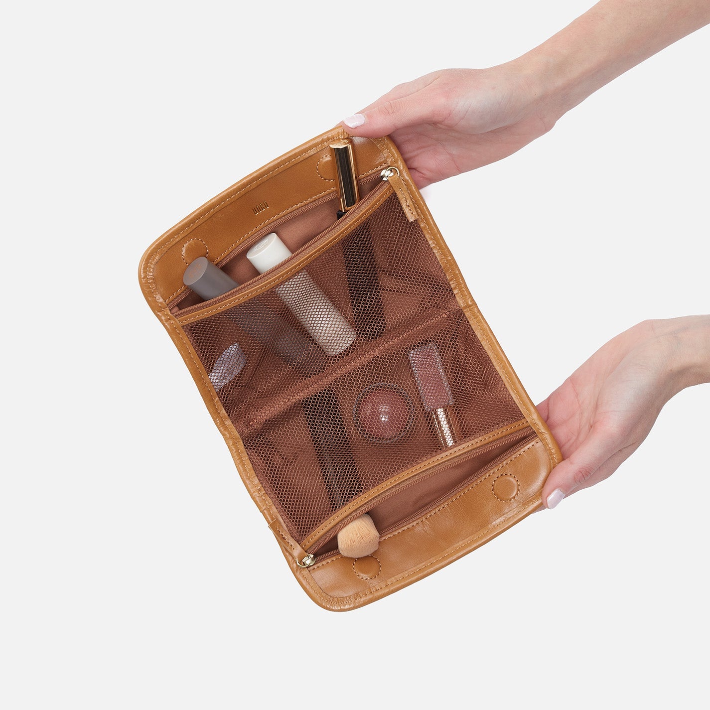 Premium Leather Cosmetic Bag for Women - Natural Polished Leather Makeup Pouch - Perfect for Travel, Gym & Everyday Essentials Organization