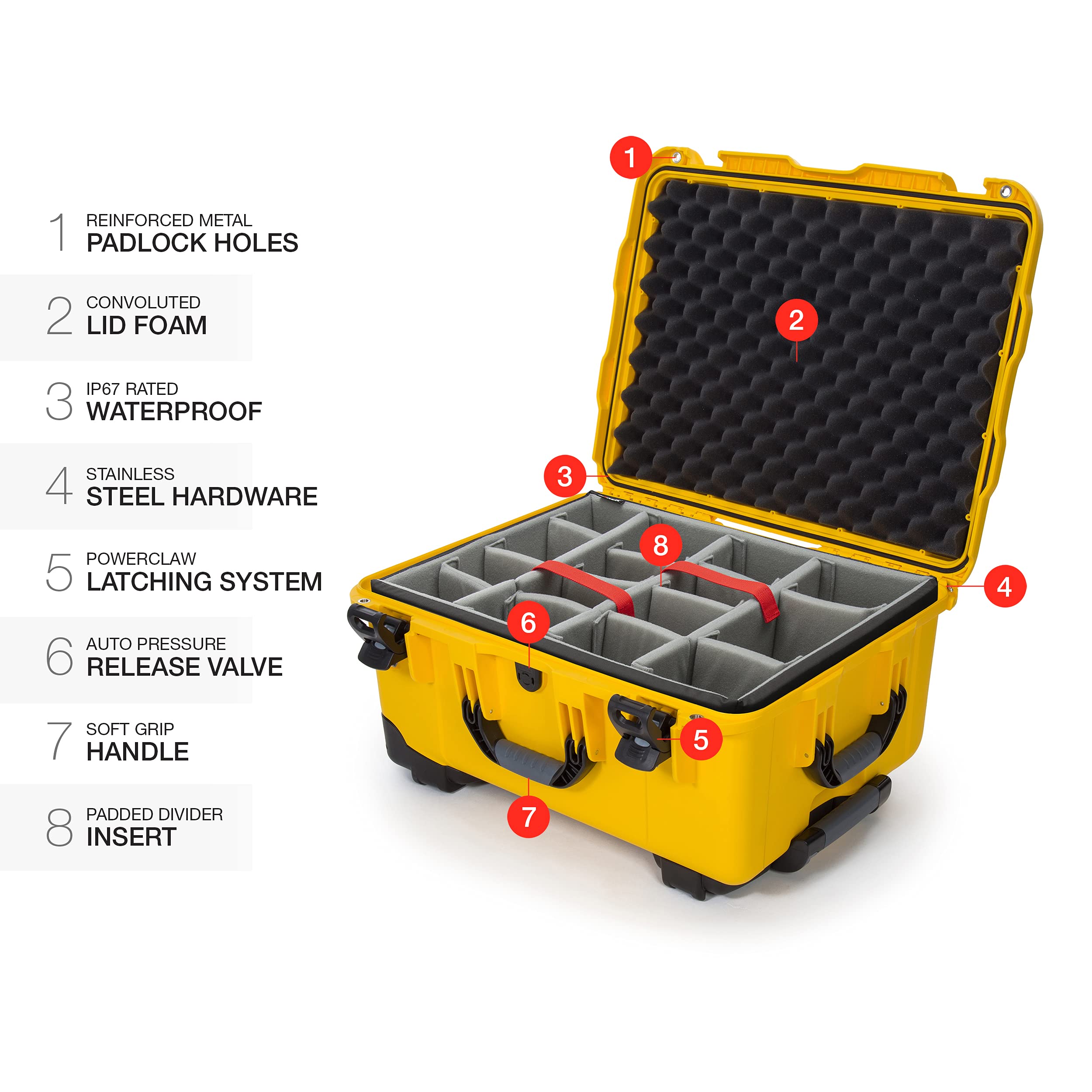 NANUK 950 Waterproof Hard Case with Wheels & Padded Divider - Yellow | Durable Travel & Equipment Protection Case for Outdoor, Photography & Professional Gear