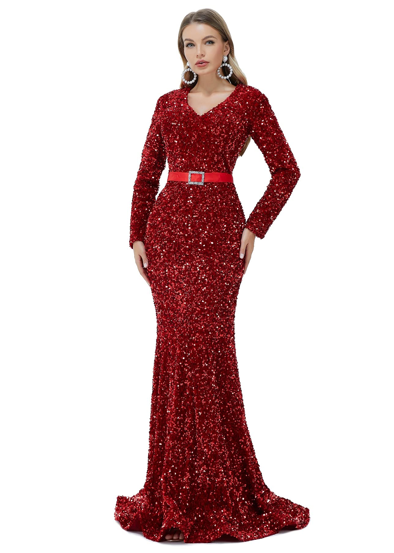 Sparkly Sequin Mermaid Evening Dress for Women - Long Sleeve Formal Gown for Prom, Party, Wedding & Bridesmaid | Elegant Night Out & Special Occasion Wear