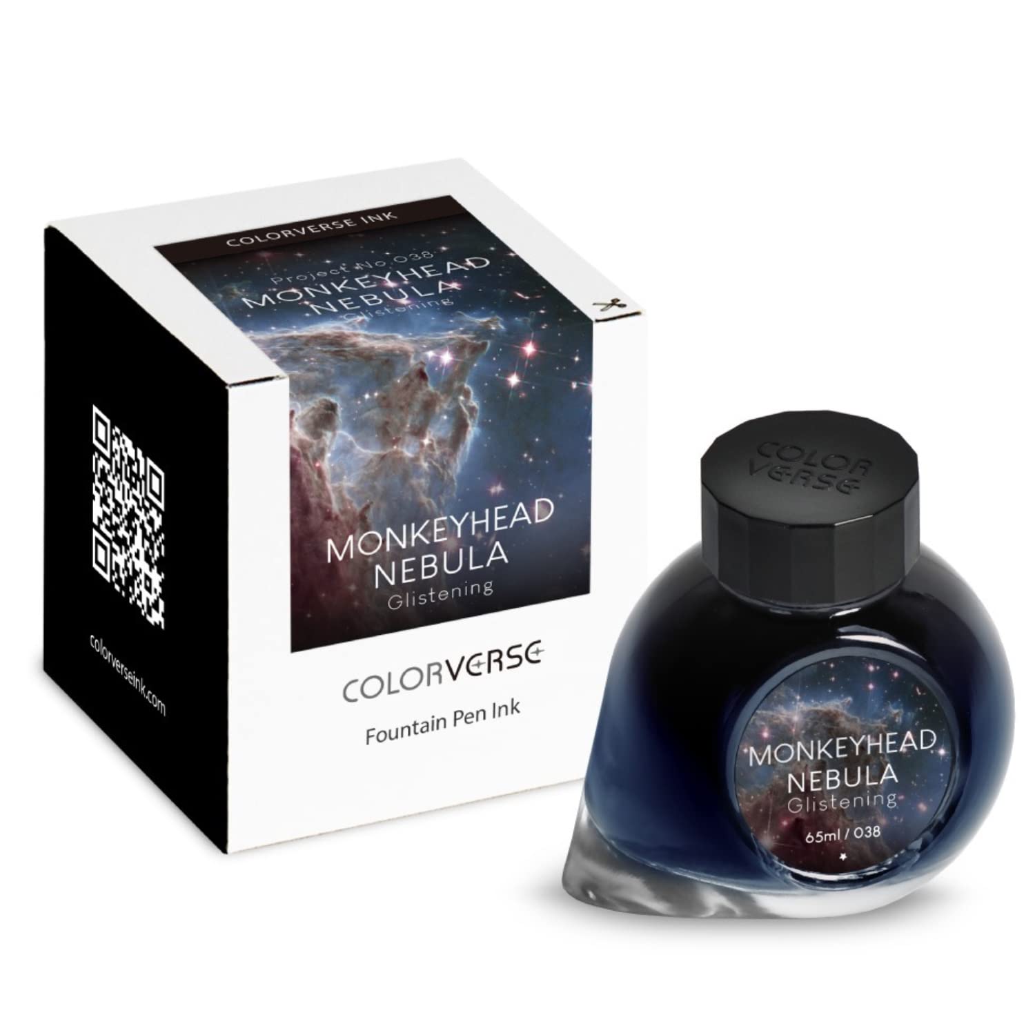 Colorverse Fountain Pen Ink - Blue Monkeyhead Nebula Glistening 65ml Dye-Based Ink (Project Series) | Vibrant Shimmering Ink for Calligraphy, Journaling & Artistic Writing
