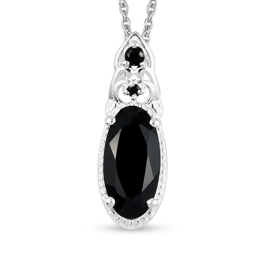 Shop LC Platinum Plated 925 Sterling Silver Black Spinel Necklace for Women - 20 Inch Elegant Promise Birthday Gift for Her | Perfect for Anniversaries, Date Nights & Special Occasions