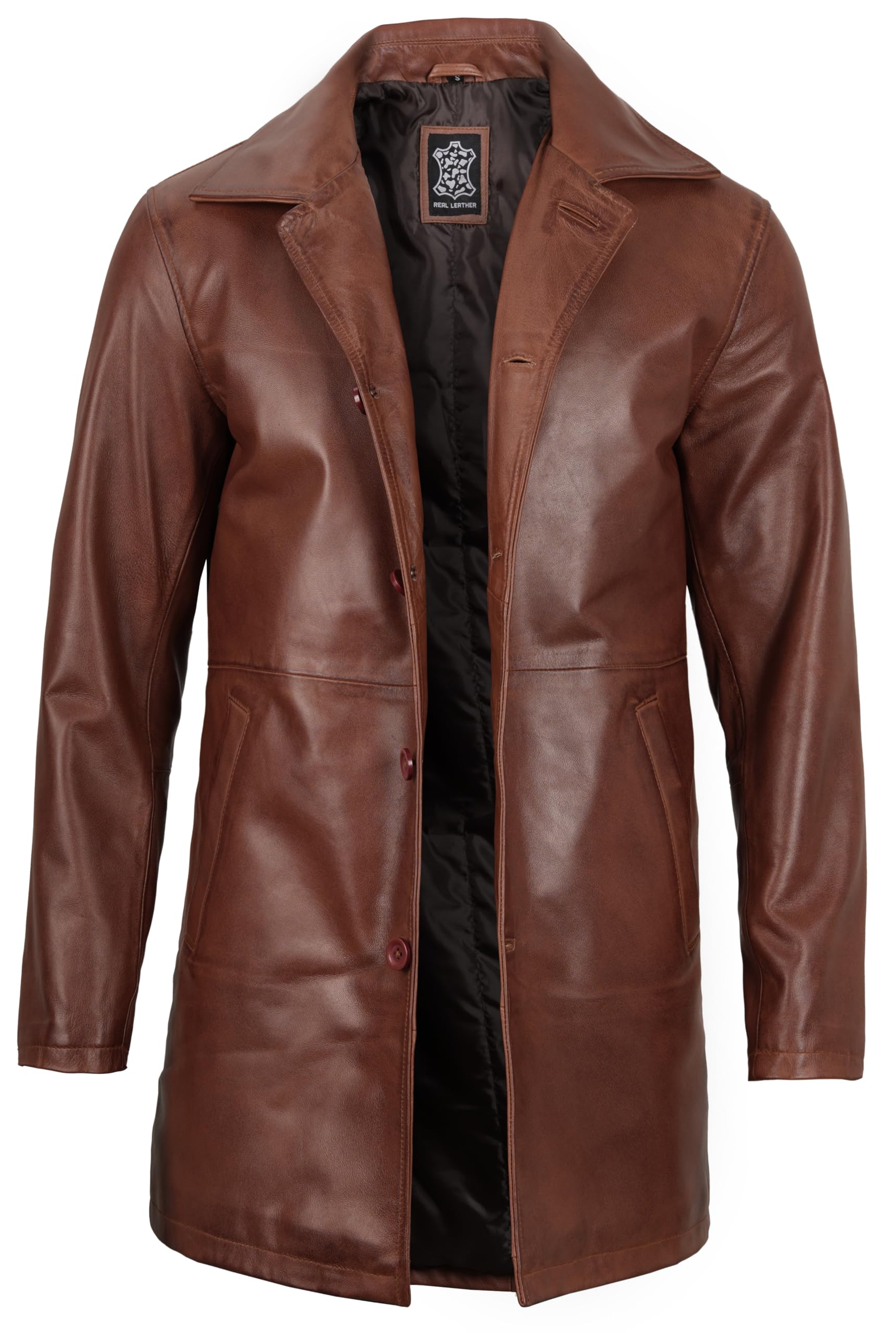 Decrum Genuine Leather Coat for Men - Classic Long Winter Car Coat Jacket | Stylish & Warm Outerwear for Casual Wear, Office & Outdoor Activities