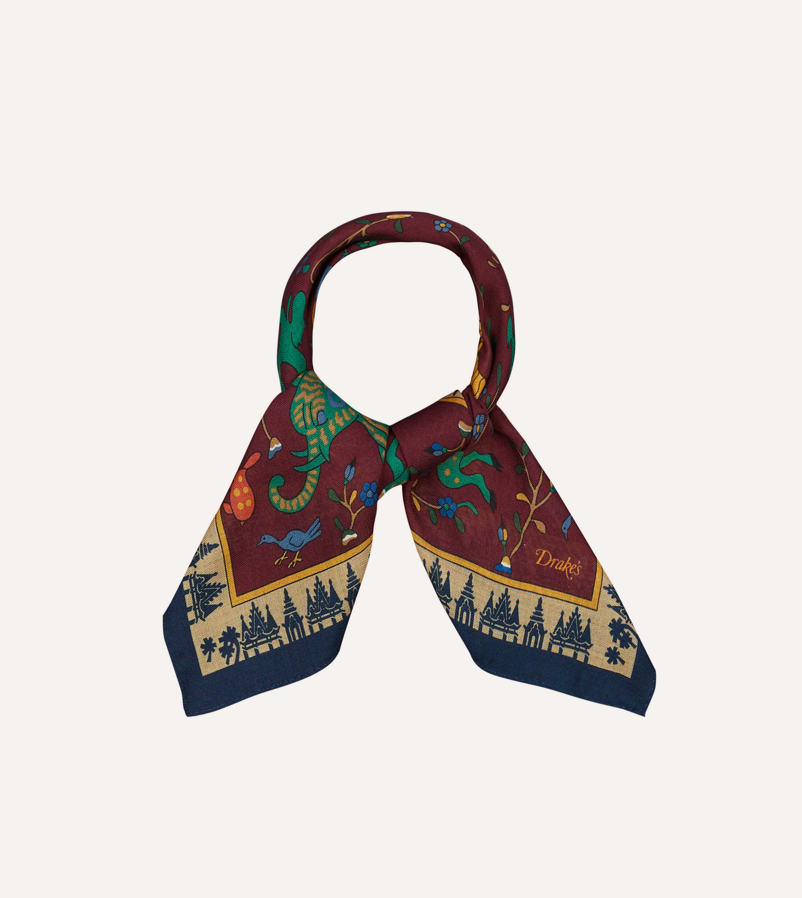 Stylish Red Mythical Animals Print Wool Silk Bandana Scarf - Fashionable Unisex Accessory for Outdoor Adventures, Travel, and Casual Wear