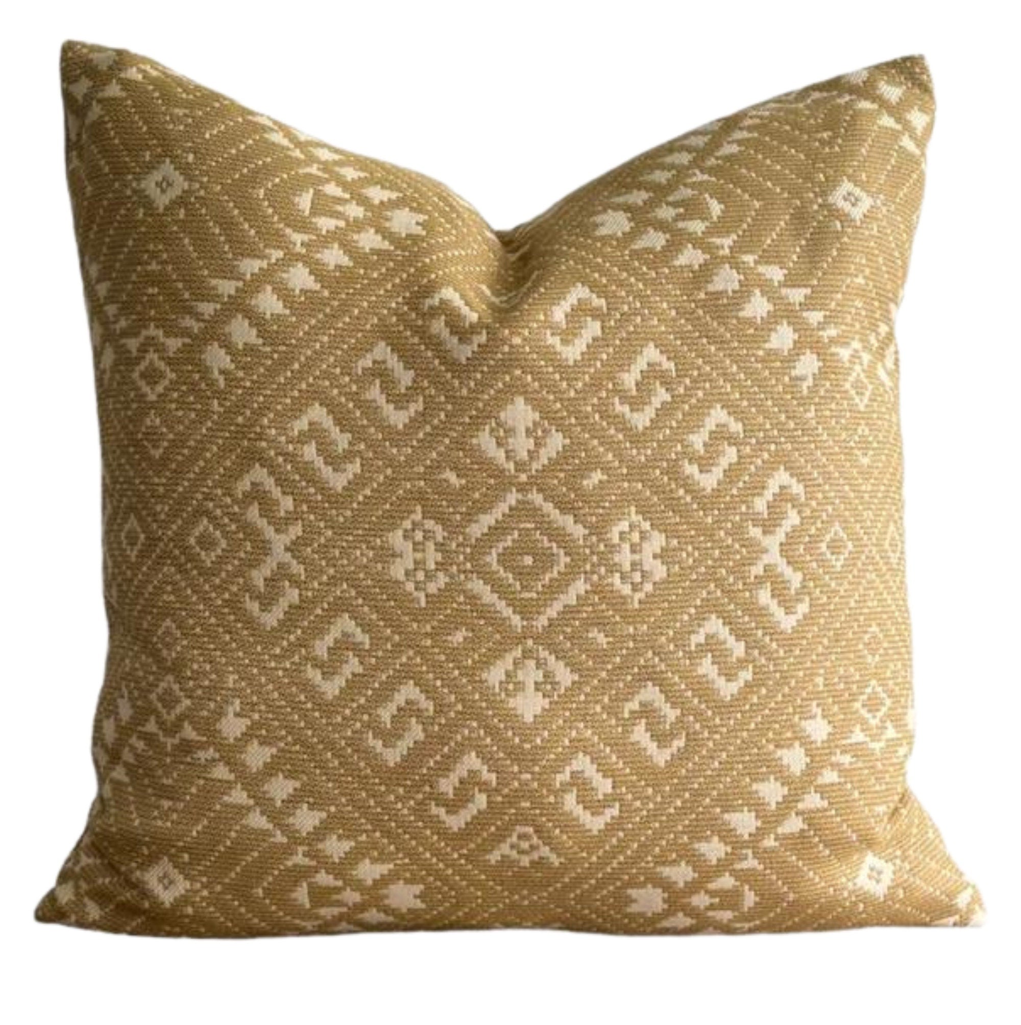 Handwoven Ikat Outdoor Pillow Cover - Yellow Mustard - Waterproof & UV Resistant - Perfect for Patio, Garden & Poolside Decor