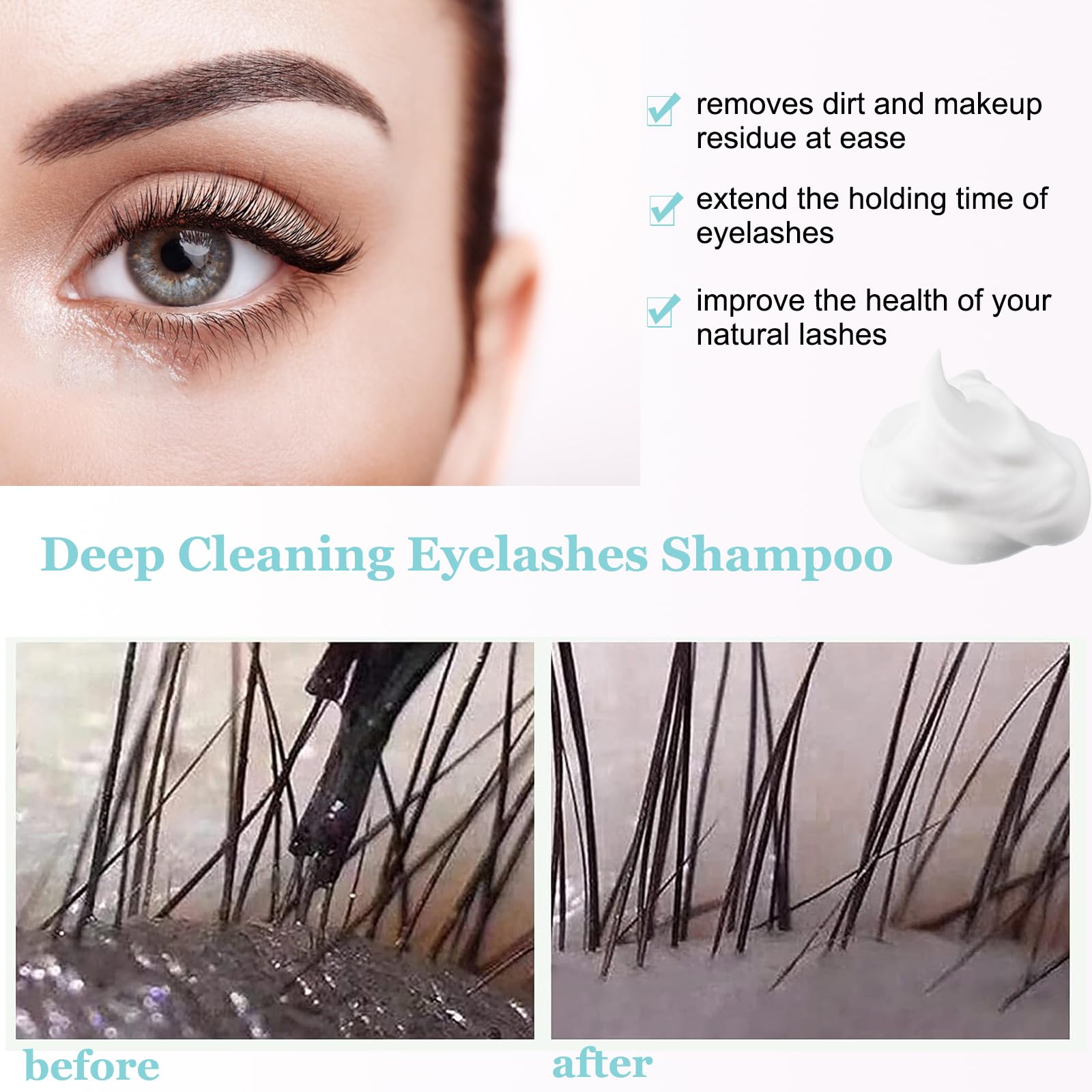 Professional Eyelash Extension Cleanser 100ml Concentrate – Makes 30 Bottles of 60ml Lash Shampoo | Mineral Oil Free Foam Lash Cleaner Kit with Brush | Perfect for Home Salon & Professional Lash Artists | Safe for Daily Eyelash Care & Extensions Maintenance