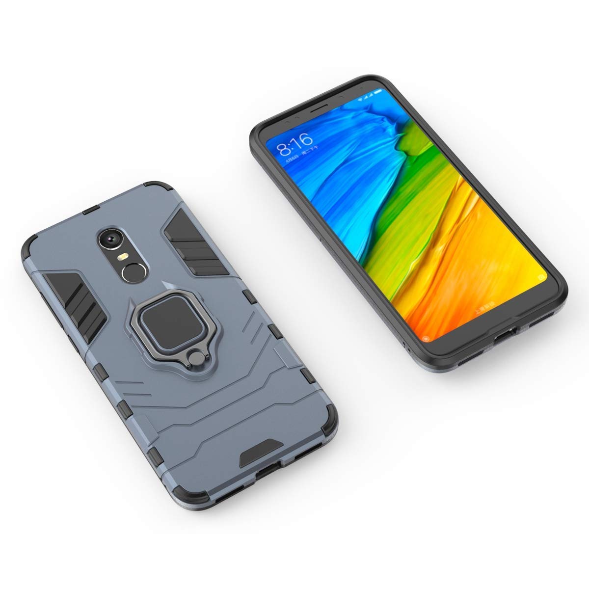 **LuluMain Shockproof Hard Bumper Case for Xiaomi Redmi 5 Plus – Compatible with Magnetic Car Mount, Metal Ring Grip & Kickstand | Dual Layer Rugged Cover in Navy Blue – Perfect for Work, Travel & Outdoor Adventures**