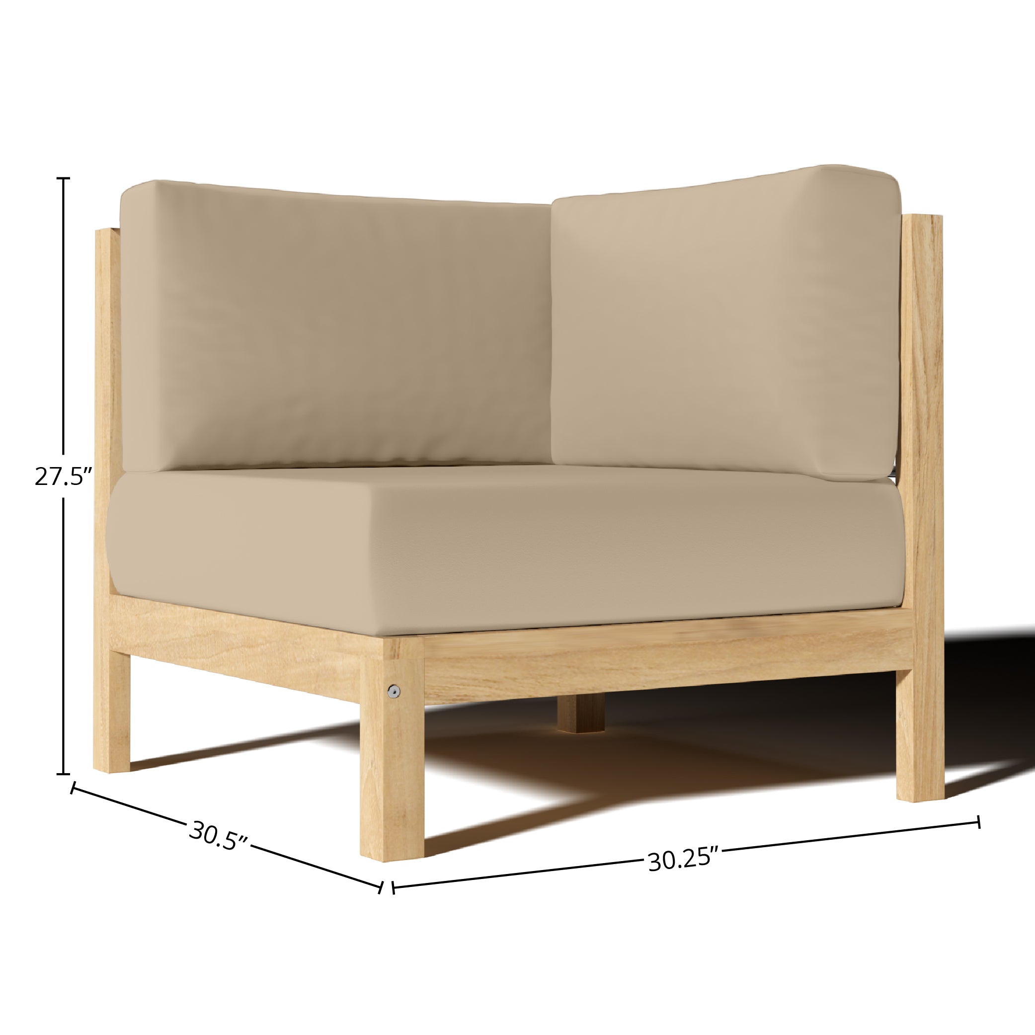 Leon Teak Outdoor Sectional Corner Sofa with Sunbrella Fawn Cushion - Waterproof & Durable Patio Furniture for Garden, Poolside & Backyard Relaxation