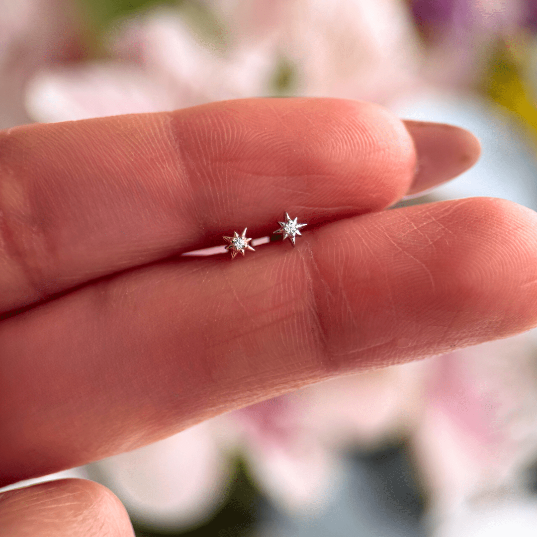 14k White Gold Gemstone Starburst Flat Back Stud Earrings - Elegant & Dainty Jewelry for Women, Perfect for Parties, Weddings & Everyday Wear