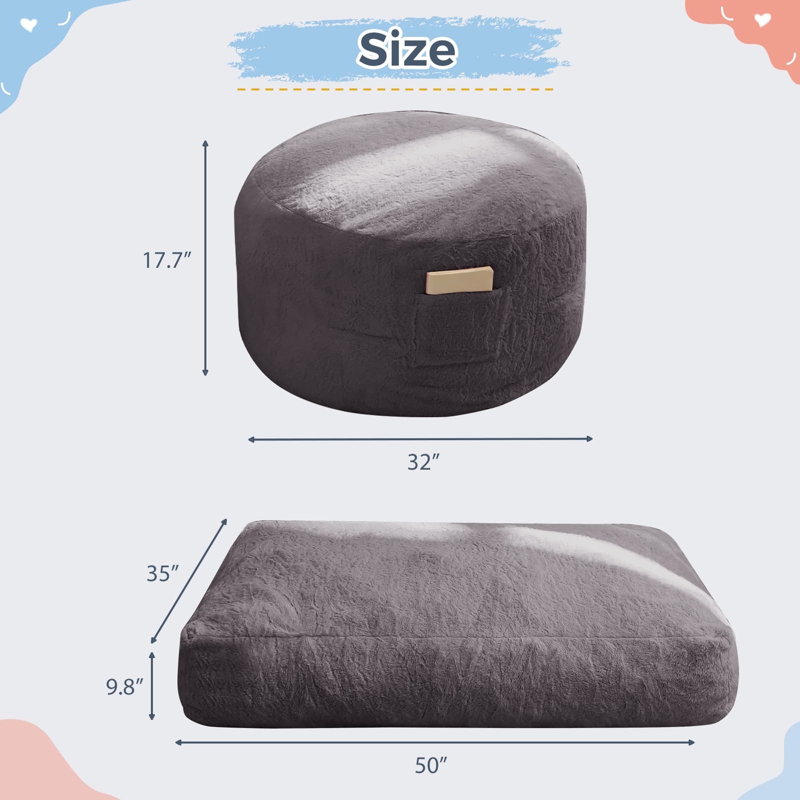MAXYOYO Kids Bean Bag Chair Bed - Convertible Lazy Chair to Floor Mattress (Dark Grey) - Perfect for Playrooms, Dorm Rooms & Sleepovers