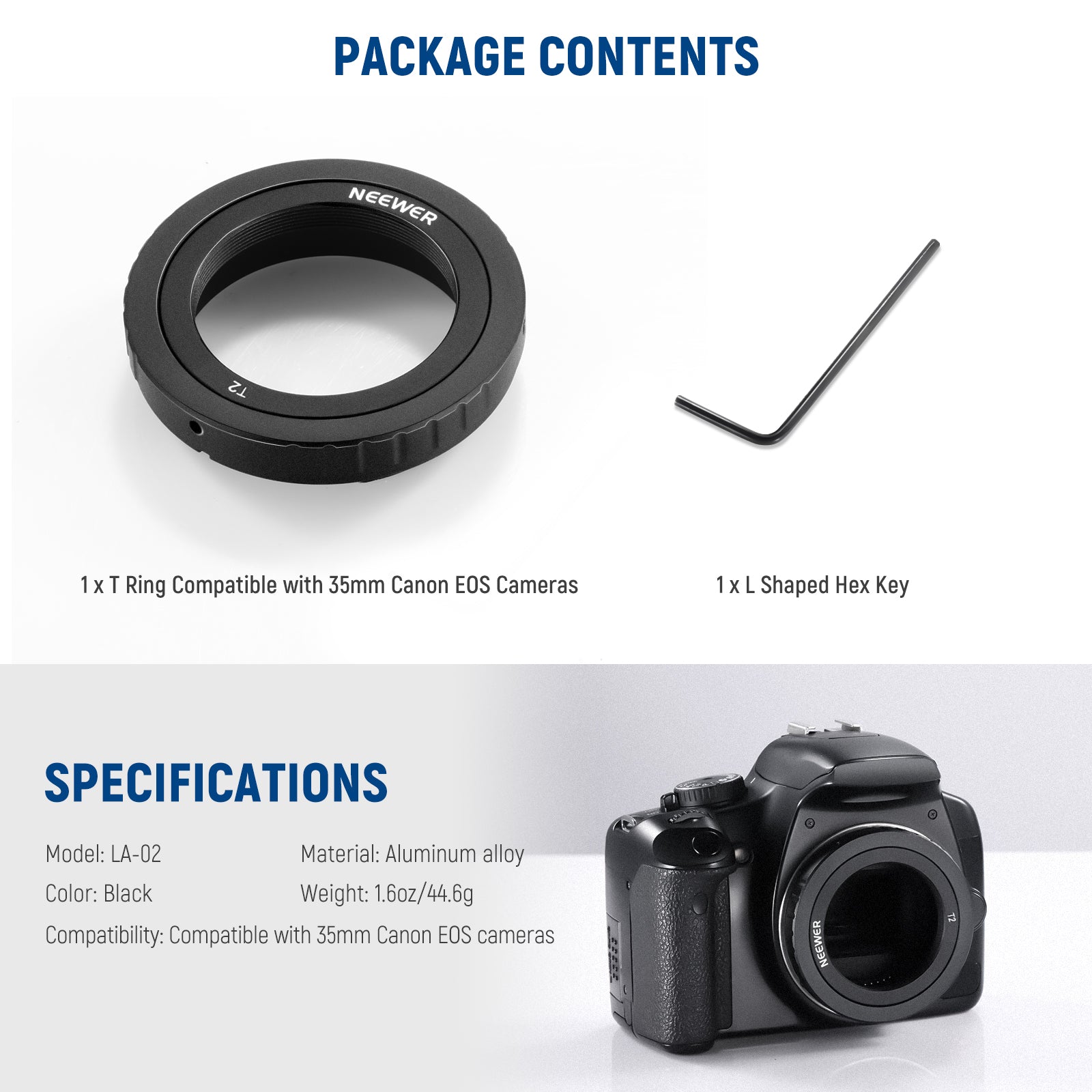 NEEWER LA 02 T Ring Adapter for Canon EOS DSLR Cameras & Telescopes - Connect Camera to Telescope for Astrophotography & Astronomy