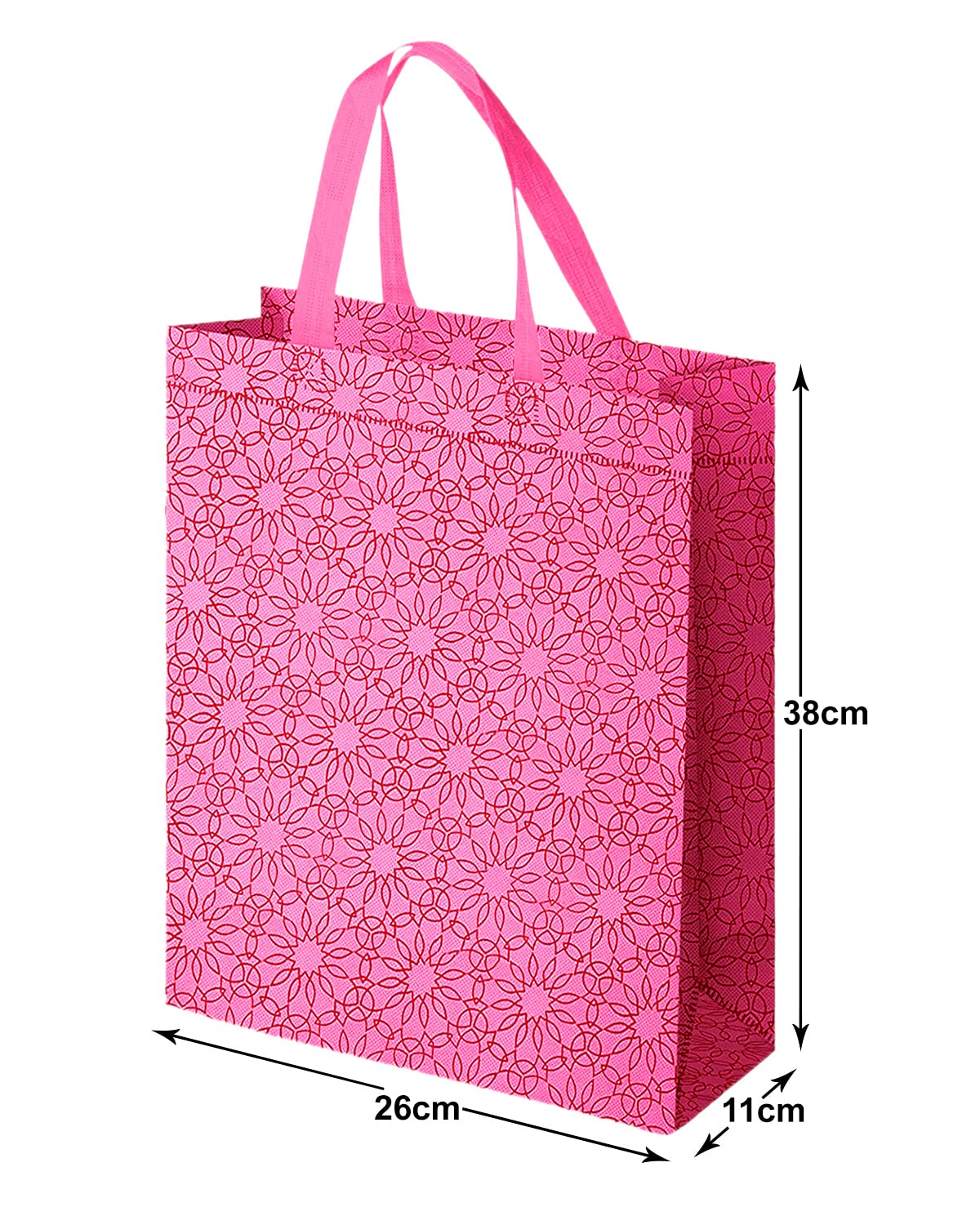 Kuber Industries 12-Pack Pink Fabric Grocery Shopping Bags with Handles - Reusable & Durable for Groceries, Shopping, and Everyday Use