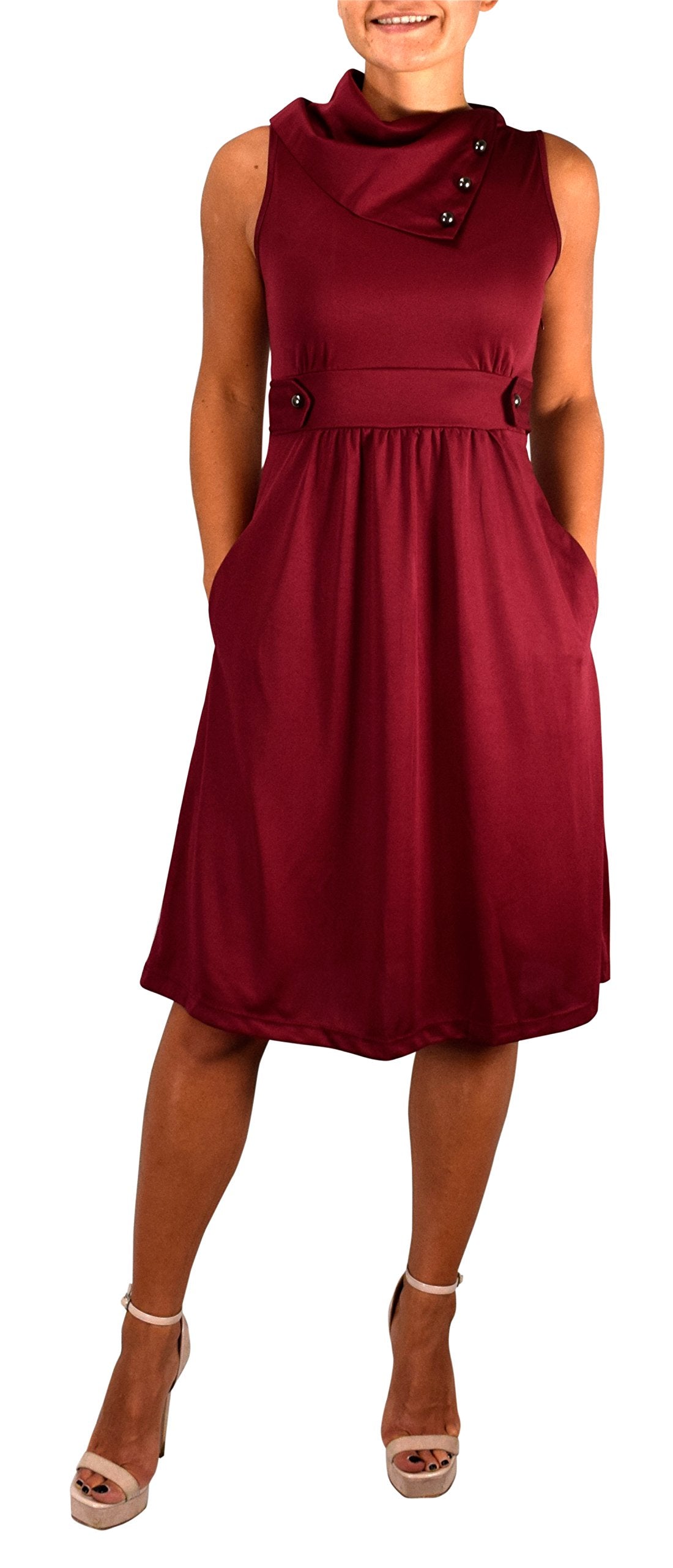 Women's Casual Sleeveless A-Line Dress with Fold-Over Collar - Perfect for Summer Outings, Beach Vacations & Brunch Dates