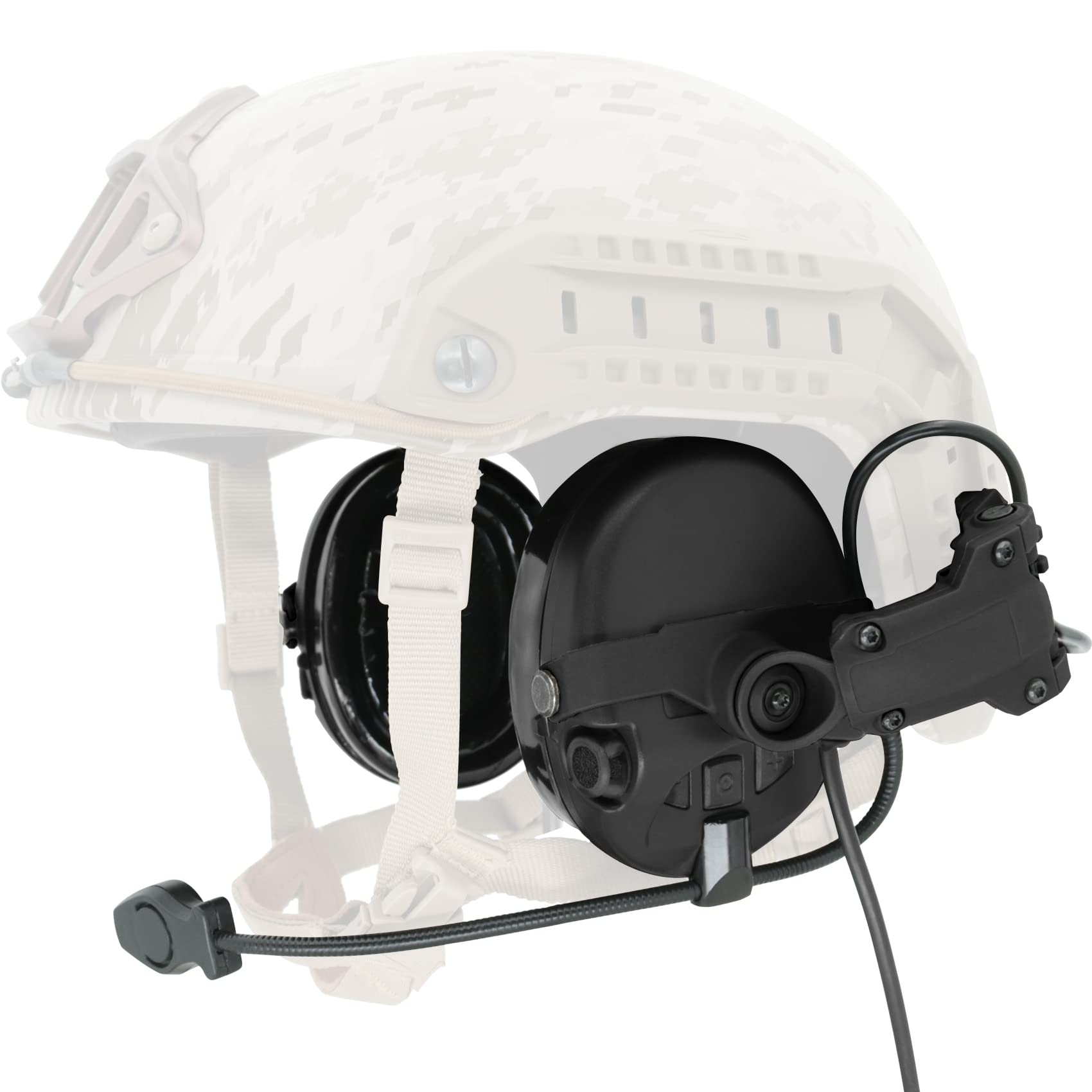 Tactical Headset with ARC Rail Adapter - Military Ear Protection Headphones for Airsoft, Shooting & Communication - Includes K 2 Pin Push to Talk (Black) - Perfect for Combat Training, Hunting & Outdoor Adventures