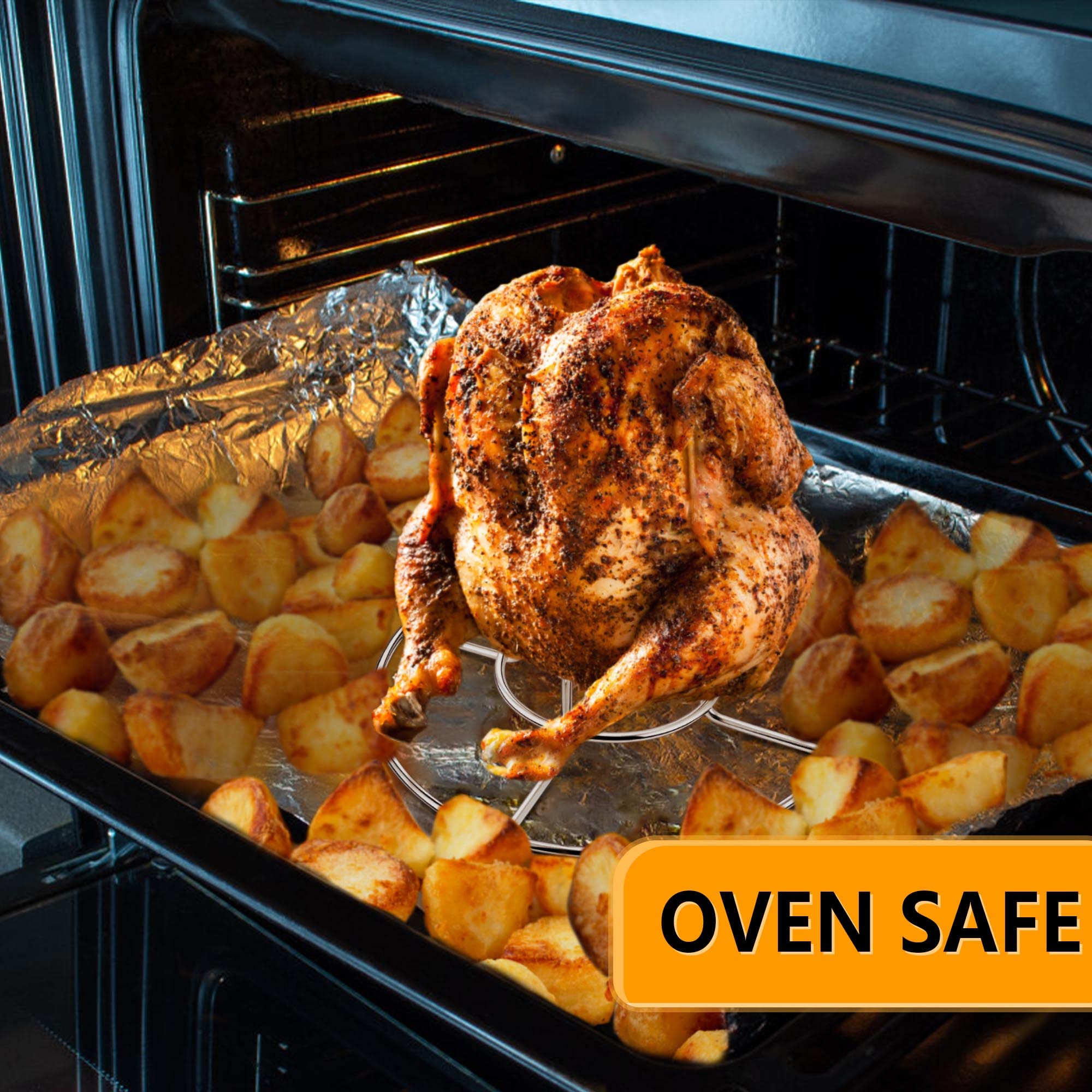 Stainless Steel Beer Can Chicken Holder - Vertical Chicken Rack Stand for Roasting Turkey & Chicken - BBQ Grill & Smoker Accessories - Oven Safe & Dishwasher Safe - Perfect for Backyard BBQs, Tailgating & Holiday Cooking
