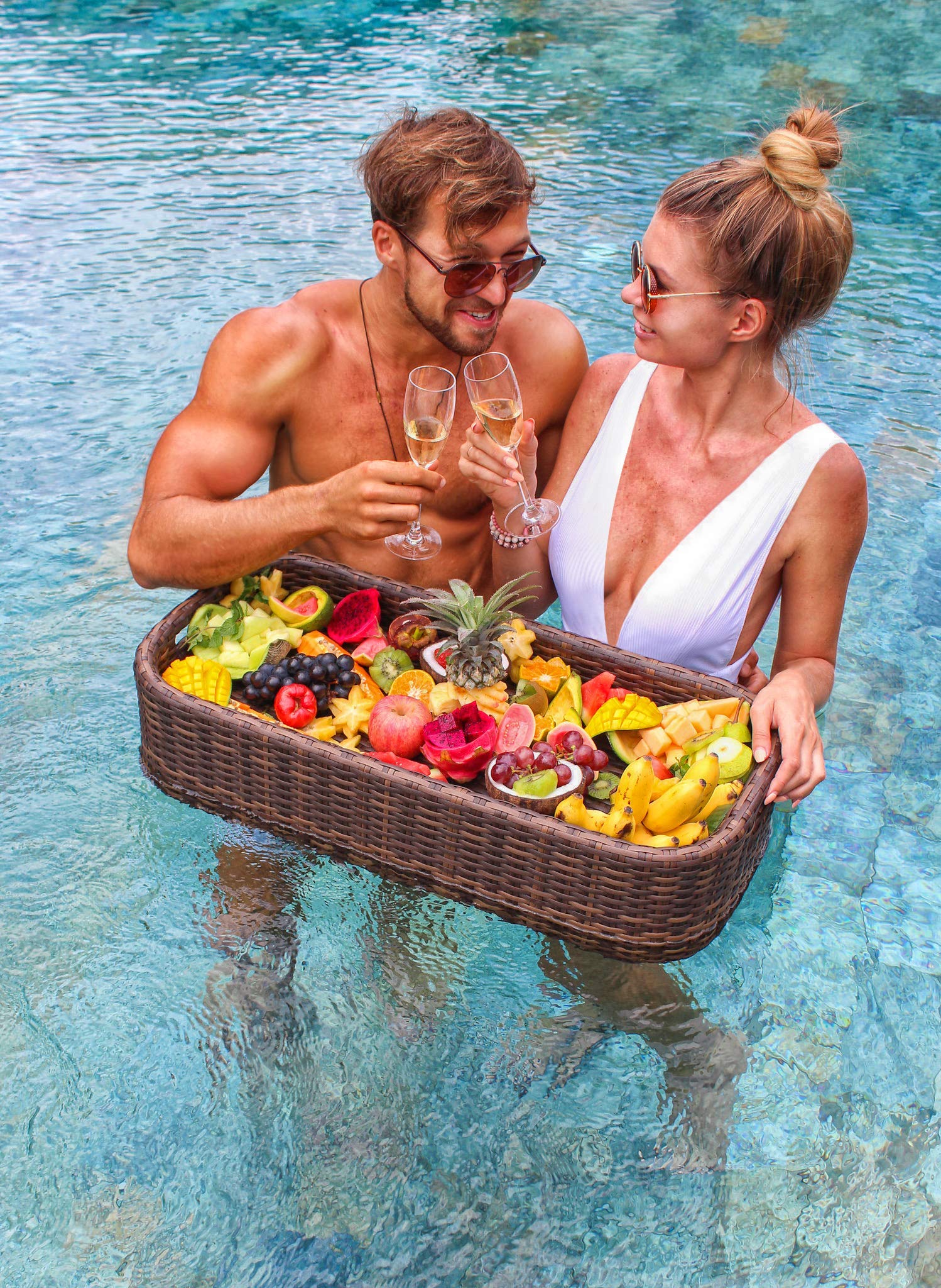 Premium Floating Pool Tray - Waterproof Serving Tray for Drinks & Food - Ideal for Swimming Pools, Spas, Beach Parties & Lakeside Gatherings - Durable Brown Floating Table for Adults - Perfect for Cocktails, Snacks & Poolside Dining