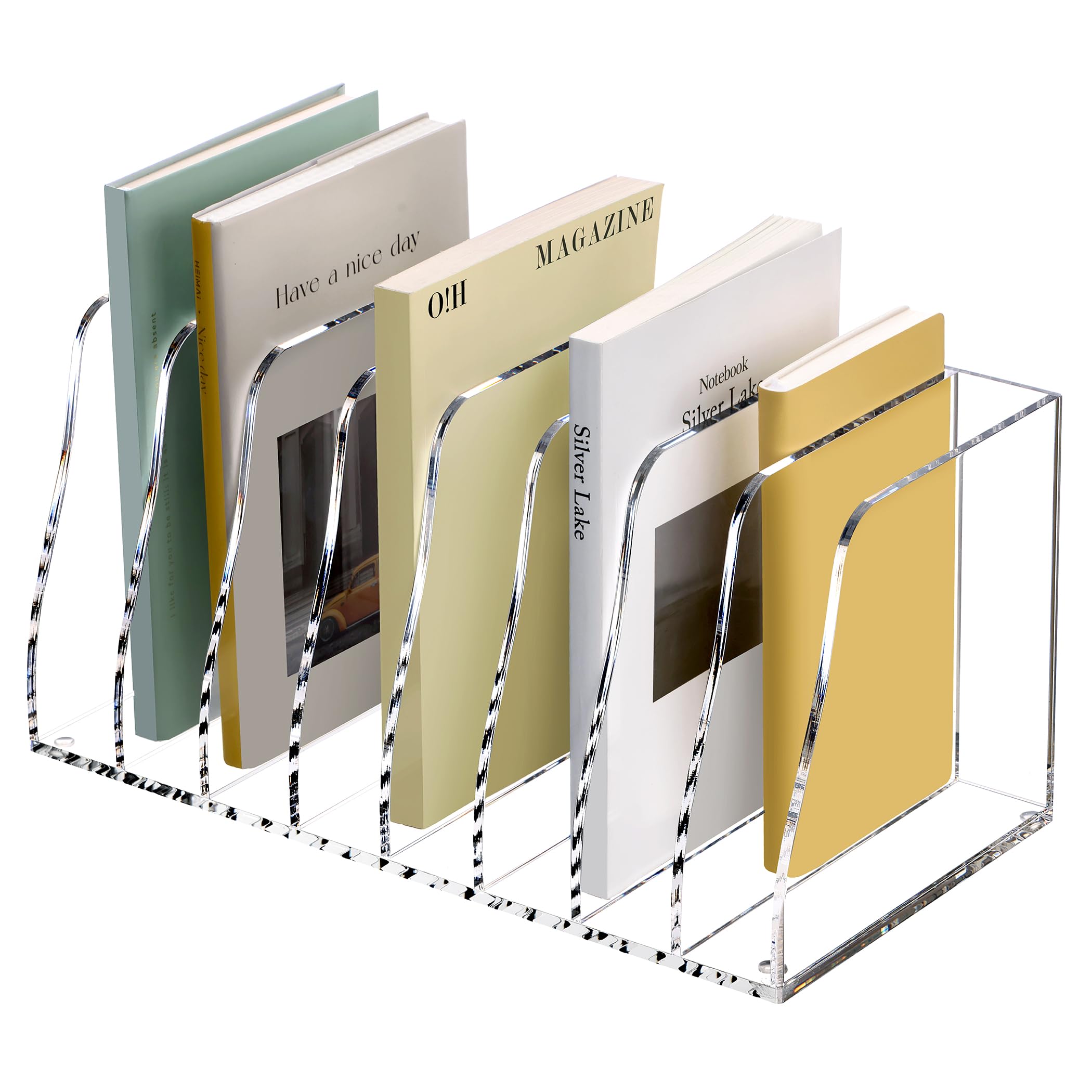 SANRUI Clear Acrylic Desk File Organizer - 8 Vertical Compartments Magazine Holder, Office Document Sorter for Workspace Organization, Perfect for Home Office, School & Office Storage Accessories