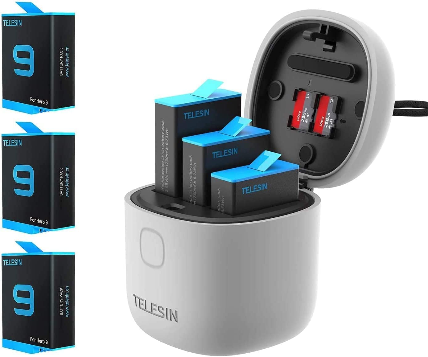TELESIN All-in-One Charger & SD Card Reader Kit for GoPro Hero 10/9 Black - Triple Battery Charger with 3 Batteries | Perfect for Travel, Vlogging & Action Camera Accessories